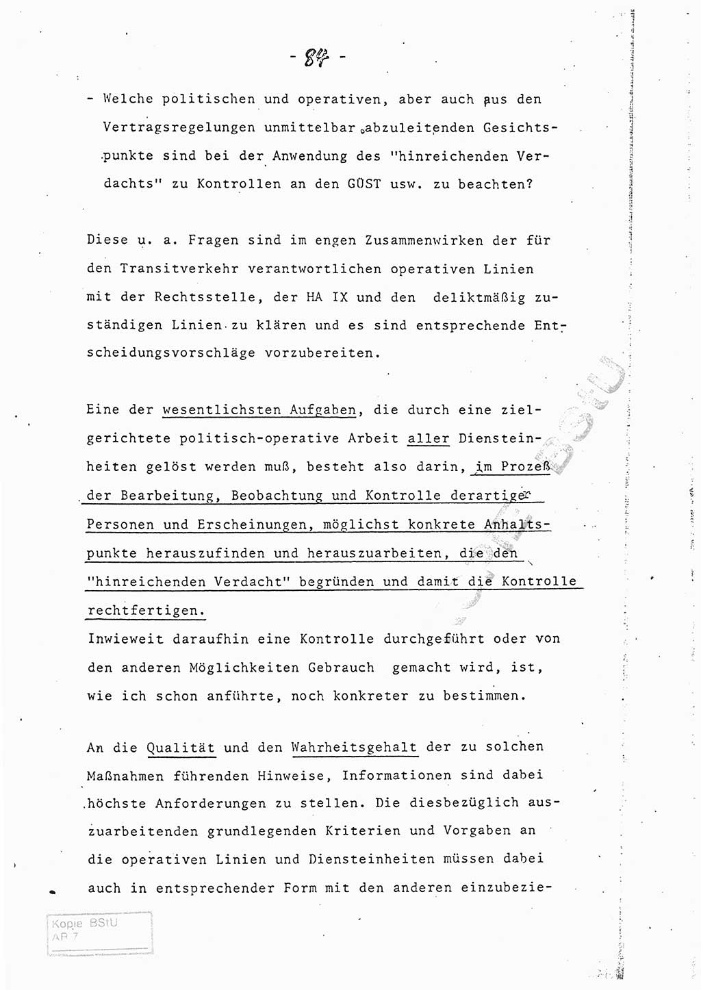 Referat (Entwurf) des Genossen Minister (Generaloberst Erich Mielke) auf der Dienstkonferenz 1972, Ministerium für Staatssicherheit (MfS) [Deutsche Demokratische Republik (DDR)], Der Minister, Geheime Verschlußsache (GVS) 008-150/72, Berlin 25.2.1972, Seite 84 (Ref. Entw. DK MfS DDR Min. GVS 008-150/72 1972, S. 84)