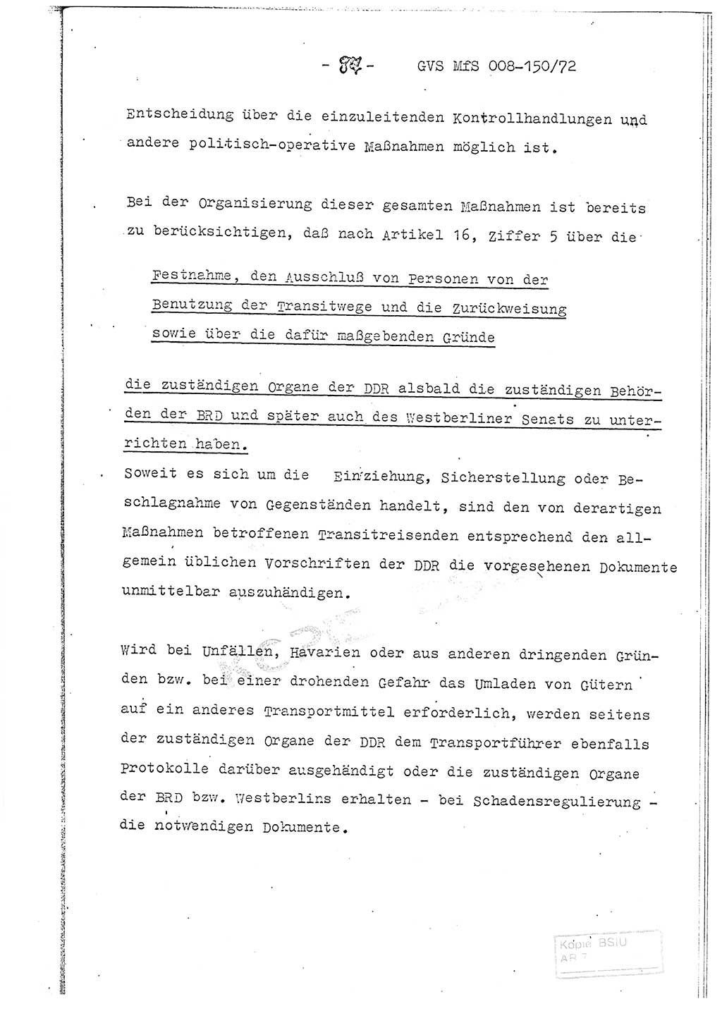 Referat (Entwurf) des Genossen Minister (Generaloberst Erich Mielke) auf der Dienstkonferenz 1972, Ministerium für Staatssicherheit (MfS) [Deutsche Demokratische Republik (DDR)], Der Minister, Geheime Verschlußsache (GVS) 008-150/72, Berlin 25.2.1972, Seite 87 (Ref. Entw. DK MfS DDR Min. GVS 008-150/72 1972, S. 87)