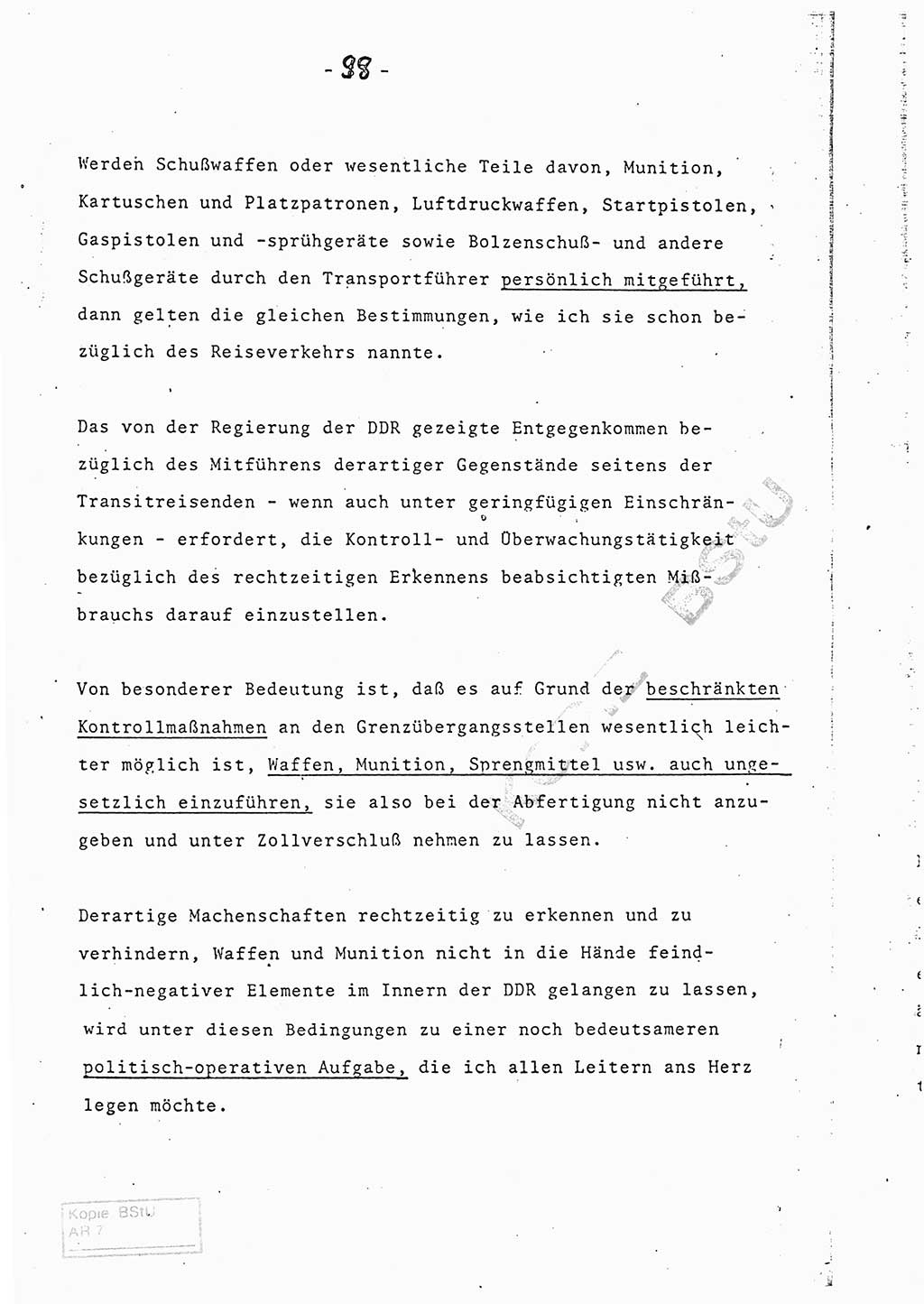Referat (Entwurf) des Genossen Minister (Generaloberst Erich Mielke) auf der Dienstkonferenz 1972, Ministerium für Staatssicherheit (MfS) [Deutsche Demokratische Republik (DDR)], Der Minister, Geheime Verschlußsache (GVS) 008-150/72, Berlin 25.2.1972, Seite 98 (Ref. Entw. DK MfS DDR Min. GVS 008-150/72 1972, S. 98)