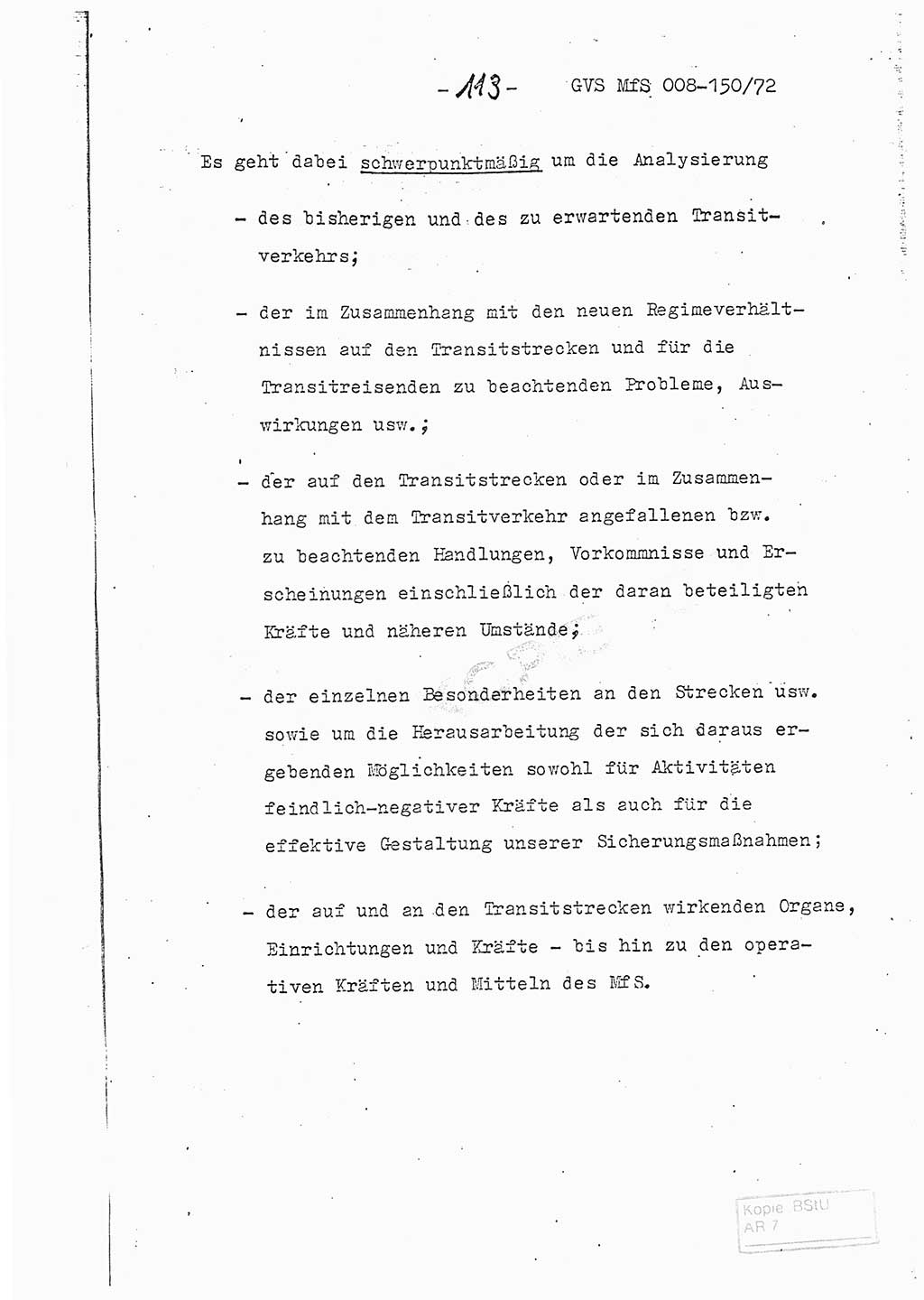Referat (Entwurf) des Genossen Minister (Generaloberst Erich Mielke) auf der Dienstkonferenz 1972, Ministerium für Staatssicherheit (MfS) [Deutsche Demokratische Republik (DDR)], Der Minister, Geheime Verschlußsache (GVS) 008-150/72, Berlin 25.2.1972, Seite 113 (Ref. Entw. DK MfS DDR Min. GVS 008-150/72 1972, S. 113)