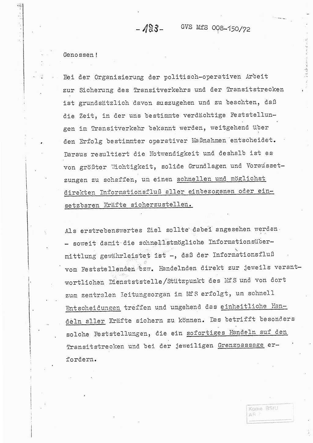 Referat (Entwurf) des Genossen Minister (Generaloberst Erich Mielke) auf der Dienstkonferenz 1972, Ministerium für Staatssicherheit (MfS) [Deutsche Demokratische Republik (DDR)], Der Minister, Geheime Verschlußsache (GVS) 008-150/72, Berlin 25.2.1972, Seite 123 (Ref. Entw. DK MfS DDR Min. GVS 008-150/72 1972, S. 123)