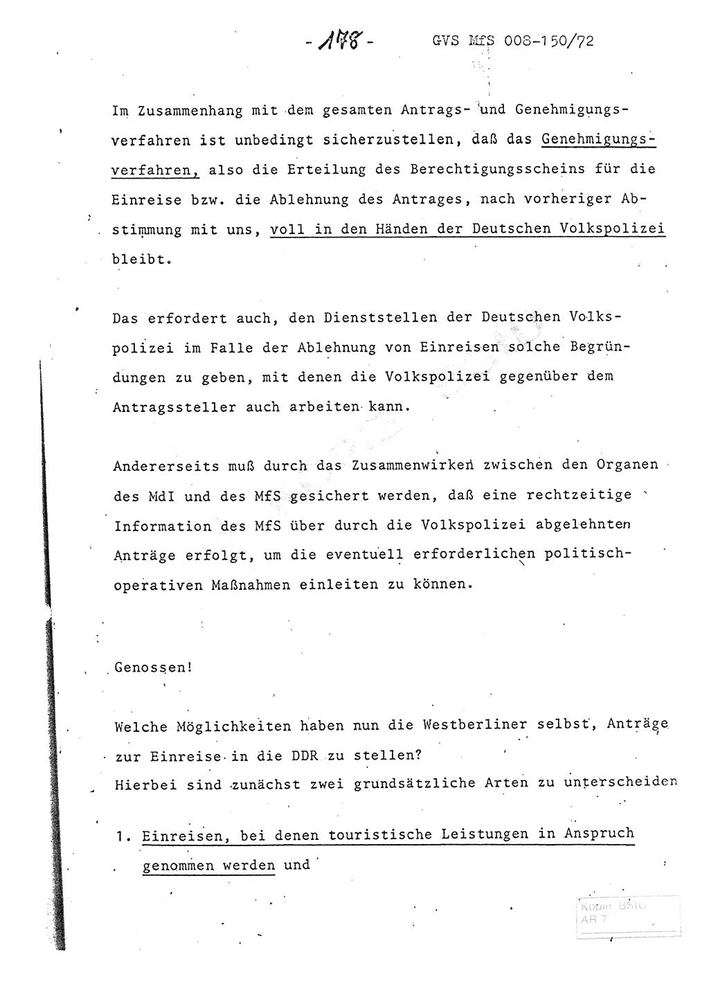 Referat (Entwurf) des Genossen Minister (Generaloberst Erich Mielke) auf der Dienstkonferenz 1972, Ministerium für Staatssicherheit (MfS) [Deutsche Demokratische Republik (DDR)], Der Minister, Geheime Verschlußsache (GVS) 008-150/72, Berlin 25.2.1972, Seite 178 (Ref. Entw. DK MfS DDR Min. GVS 008-150/72 1972, S. 178)