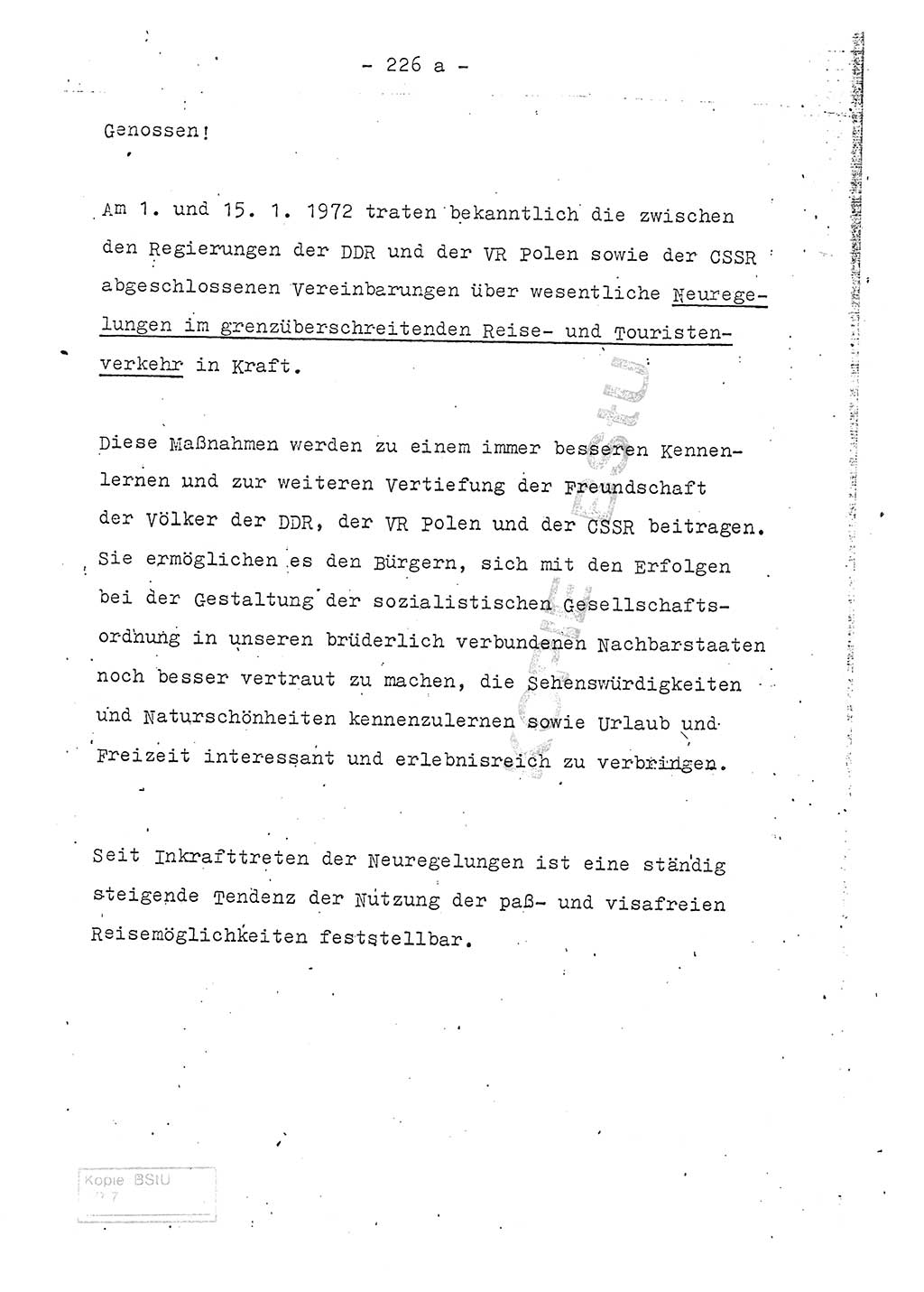 Referat (Entwurf) des Genossen Minister (Generaloberst Erich Mielke) auf der Dienstkonferenz 1972, Ministerium für Staatssicherheit (MfS) [Deutsche Demokratische Republik (DDR)], Der Minister, Geheime Verschlußsache (GVS) 008-150/72, Berlin 25.2.1972, Seite 226/1 (Ref. Entw. DK MfS DDR Min. GVS 008-150/72 1972, S. 226/1)