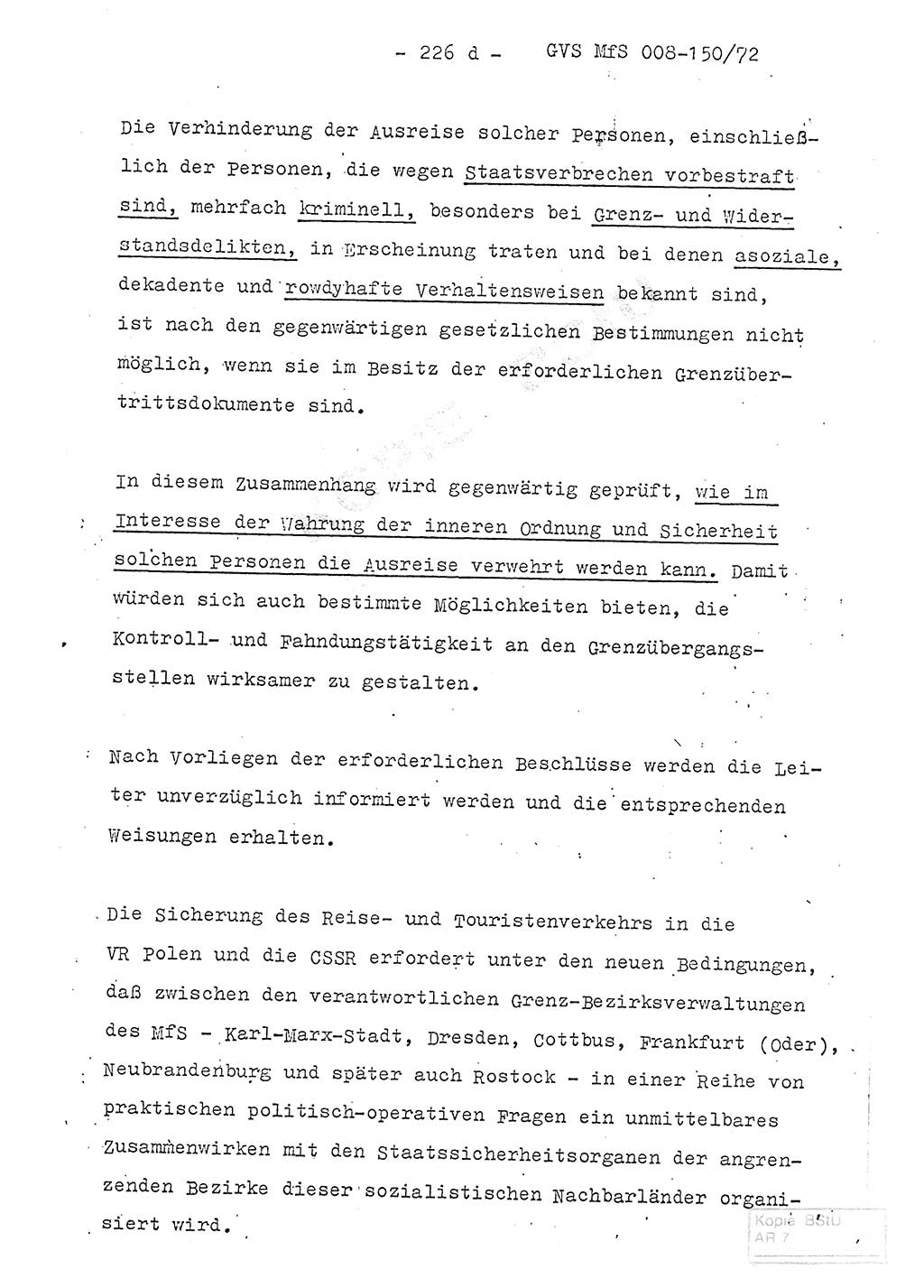 Referat (Entwurf) des Genossen Minister (Generaloberst Erich Mielke) auf der Dienstkonferenz 1972, Ministerium für Staatssicherheit (MfS) [Deutsche Demokratische Republik (DDR)], Der Minister, Geheime Verschlußsache (GVS) 008-150/72, Berlin 25.2.1972, Seite 226/4 (Ref. Entw. DK MfS DDR Min. GVS 008-150/72 1972, S. 226/4)