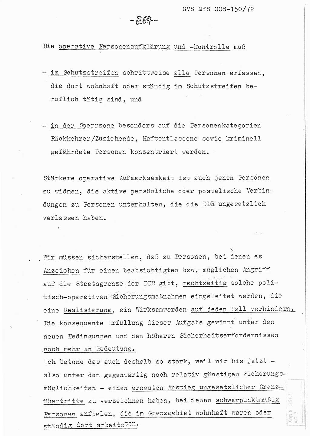 Referat (Entwurf) des Genossen Minister (Generaloberst Erich Mielke) auf der Dienstkonferenz 1972, Ministerium für Staatssicherheit (MfS) [Deutsche Demokratische Republik (DDR)], Der Minister, Geheime Verschlußsache (GVS) 008-150/72, Berlin 25.2.1972, Seite 264 (Ref. Entw. DK MfS DDR Min. GVS 008-150/72 1972, S. 264)