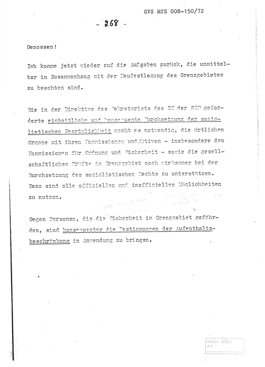 Referat (Entwurf) des Genossen Minister (Generaloberst Erich Mielke) auf der Dienstkonferenz 1972, Ministerium für Staatssicherheit (MfS) [Deutsche Demokratische Republik (DDR)], Der Minister, Geheime Verschlußsache (GVS) 008-150/72, Berlin 25.2.1972, Seite 268 (Ref. Entw. DK MfS DDR Min. GVS 008-150/72 1972, S. 268)