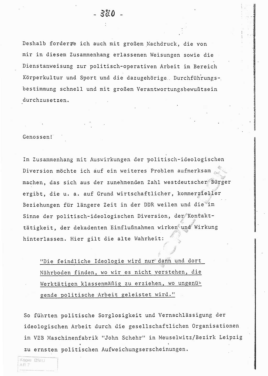 Referat (Entwurf) des Genossen Minister (Generaloberst Erich Mielke) auf der Dienstkonferenz 1972, Ministerium für Staatssicherheit (MfS) [Deutsche Demokratische Republik (DDR)], Der Minister, Geheime Verschlußsache (GVS) 008-150/72, Berlin 25.2.1972, Seite 320 (Ref. Entw. DK MfS DDR Min. GVS 008-150/72 1972, S. 320)