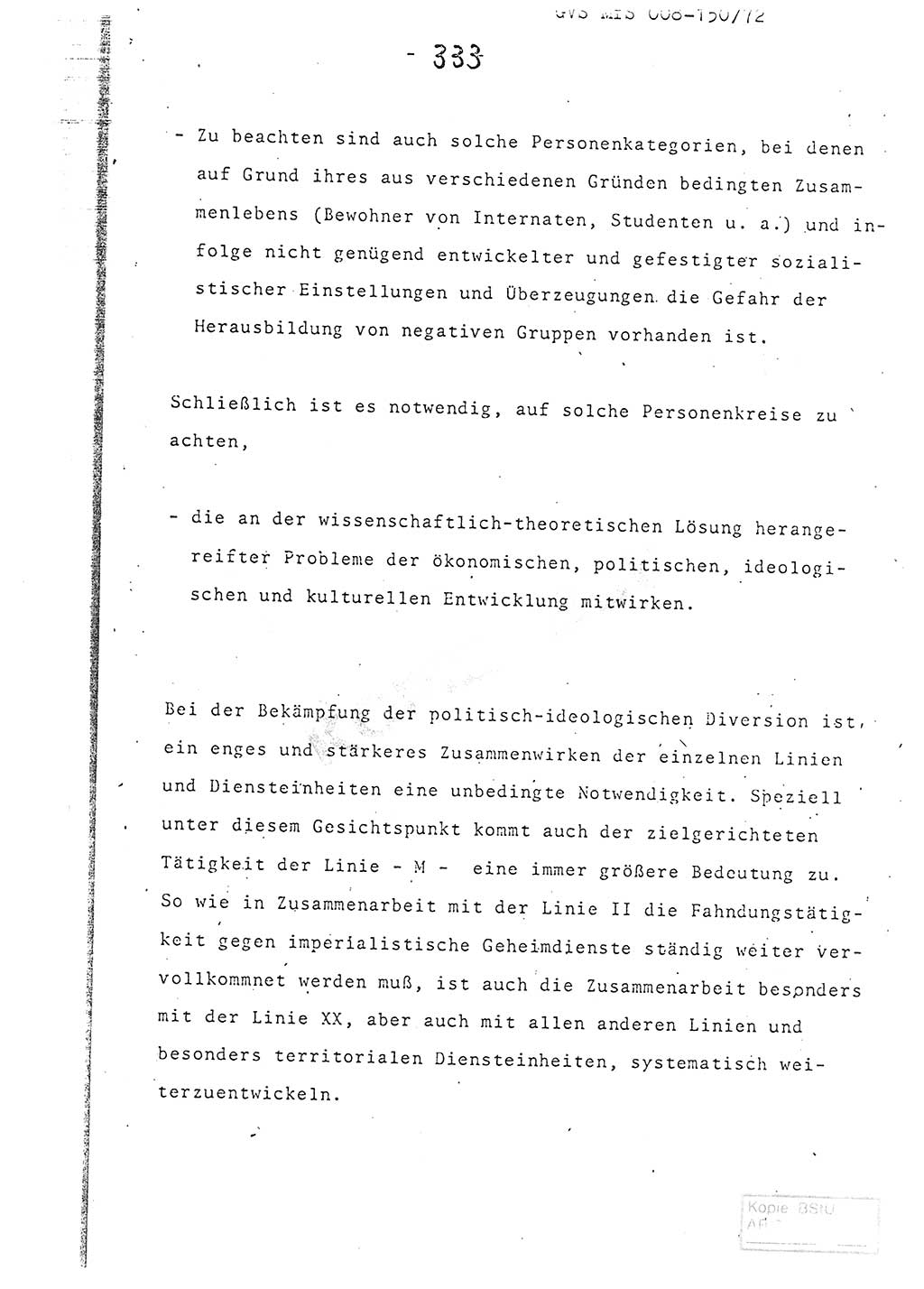Referat (Entwurf) des Genossen Minister (Generaloberst Erich Mielke) auf der Dienstkonferenz 1972, Ministerium für Staatssicherheit (MfS) [Deutsche Demokratische Republik (DDR)], Der Minister, Geheime Verschlußsache (GVS) 008-150/72, Berlin 25.2.1972, Seite 333 (Ref. Entw. DK MfS DDR Min. GVS 008-150/72 1972, S. 333)