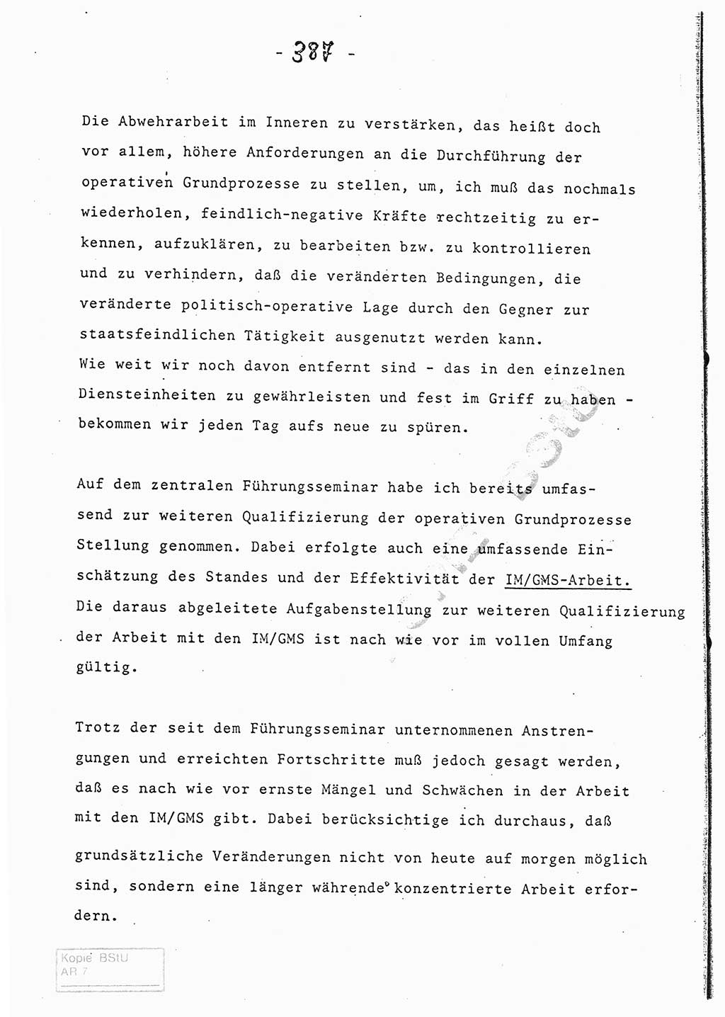 Referat (Entwurf) des Genossen Minister (Generaloberst Erich Mielke) auf der Dienstkonferenz 1972, Ministerium für Staatssicherheit (MfS) [Deutsche Demokratische Republik (DDR)], Der Minister, Geheime Verschlußsache (GVS) 008-150/72, Berlin 25.2.1972, Seite 387 (Ref. Entw. DK MfS DDR Min. GVS 008-150/72 1972, S. 387)