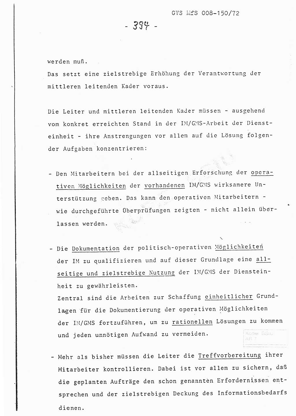 Referat (Entwurf) des Genossen Minister (Generaloberst Erich Mielke) auf der Dienstkonferenz 1972, Ministerium für Staatssicherheit (MfS) [Deutsche Demokratische Republik (DDR)], Der Minister, Geheime Verschlußsache (GVS) 008-150/72, Berlin 25.2.1972, Seite 394 (Ref. Entw. DK MfS DDR Min. GVS 008-150/72 1972, S. 394)