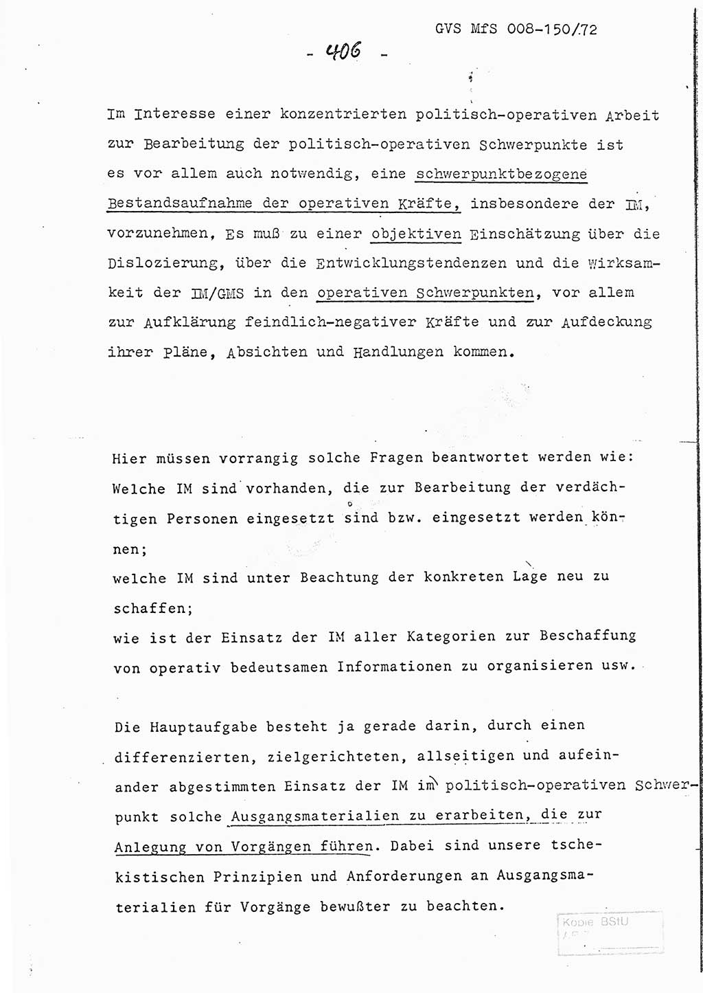 Referat (Entwurf) des Genossen Minister (Generaloberst Erich Mielke) auf der Dienstkonferenz 1972, Ministerium für Staatssicherheit (MfS) [Deutsche Demokratische Republik (DDR)], Der Minister, Geheime Verschlußsache (GVS) 008-150/72, Berlin 25.2.1972, Seite 406 (Ref. Entw. DK MfS DDR Min. GVS 008-150/72 1972, S. 406)