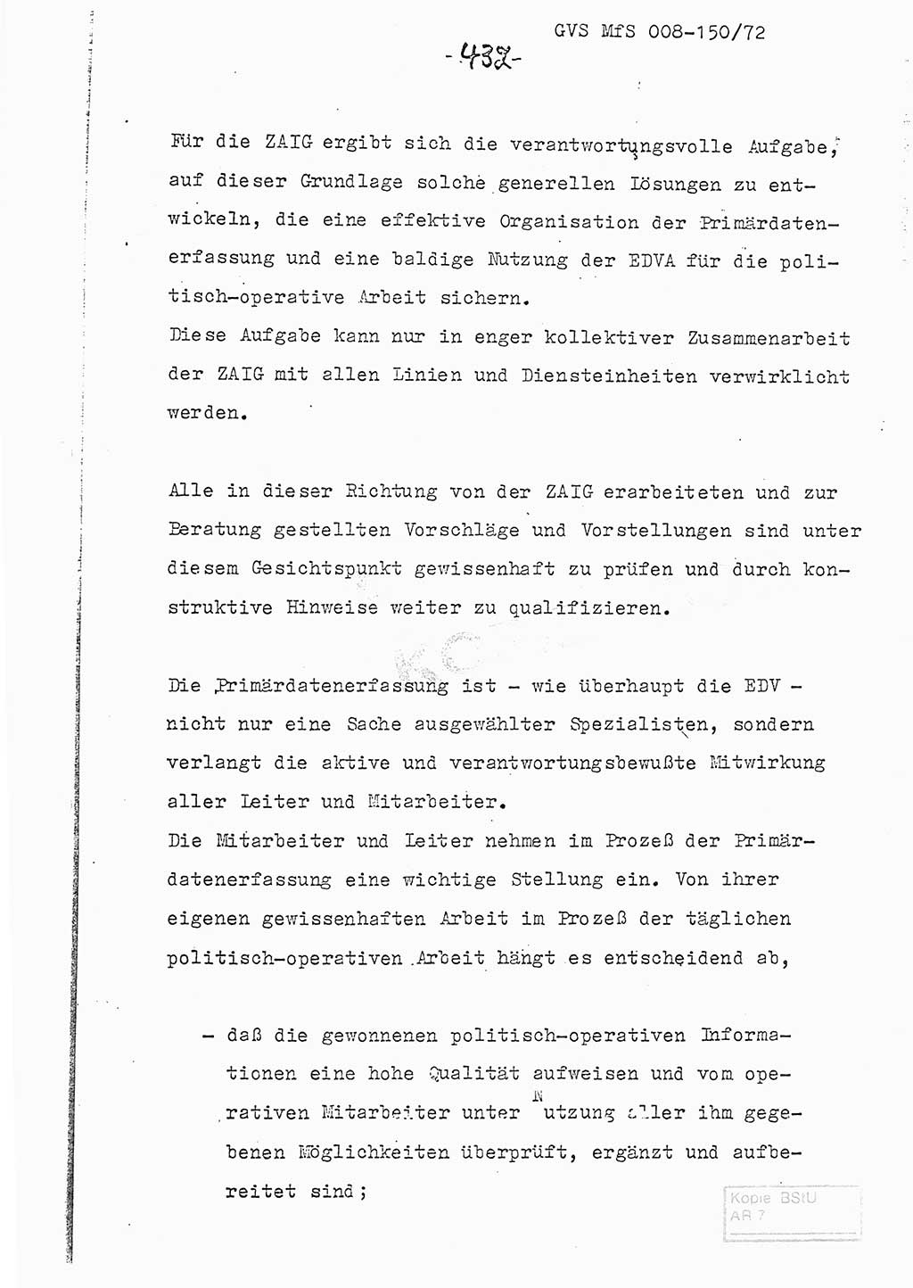 Referat (Entwurf) des Genossen Minister (Generaloberst Erich Mielke) auf der Dienstkonferenz 1972, Ministerium für Staatssicherheit (MfS) [Deutsche Demokratische Republik (DDR)], Der Minister, Geheime Verschlußsache (GVS) 008-150/72, Berlin 25.2.1972, Seite 432 (Ref. Entw. DK MfS DDR Min. GVS 008-150/72 1972, S. 432)