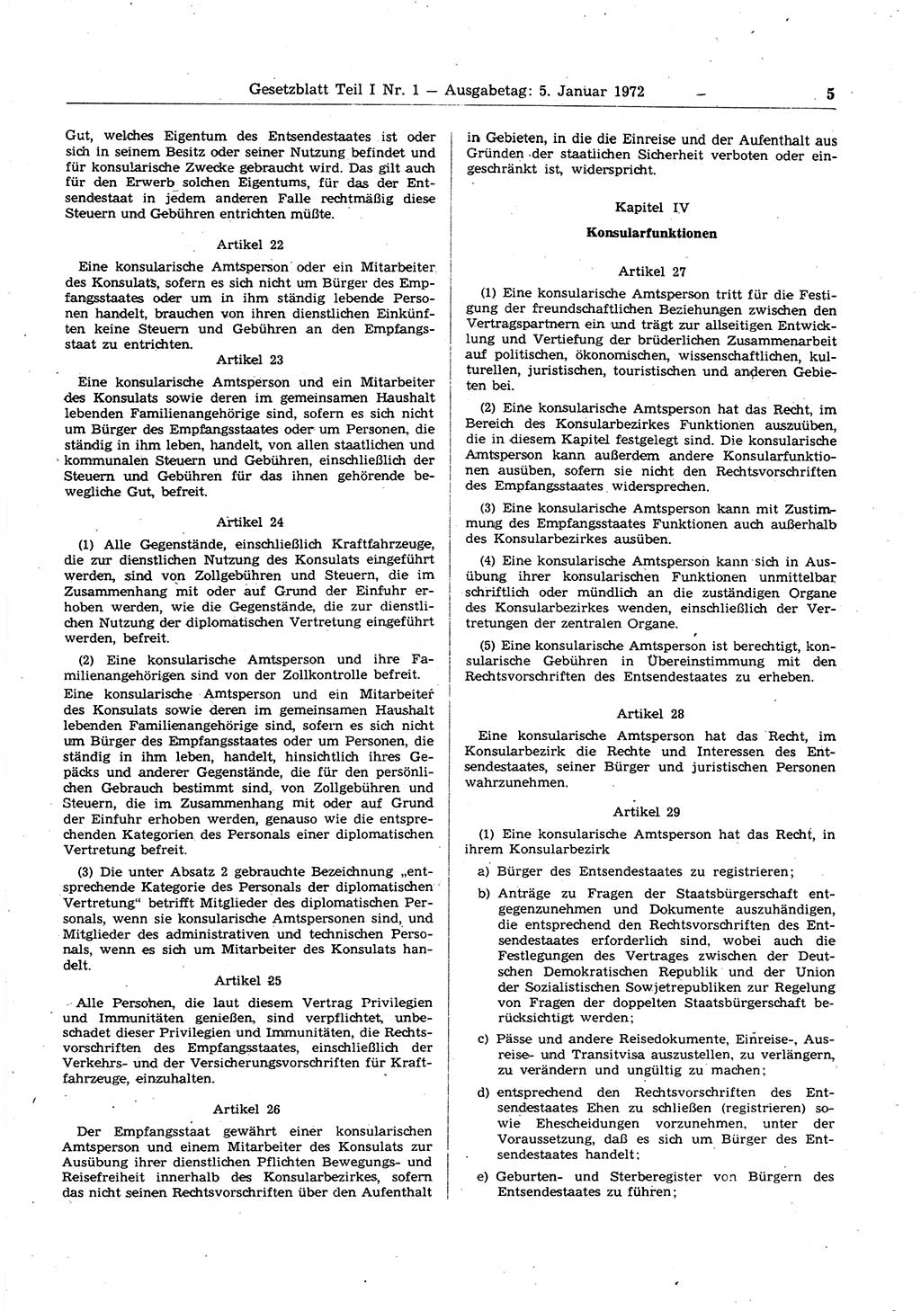 Gesetzblatt (GBl.) der Deutschen Demokratischen Republik (DDR) Teil Ⅰ 1972, Seite 5 (GBl. DDR Ⅰ 1972, S. 5)