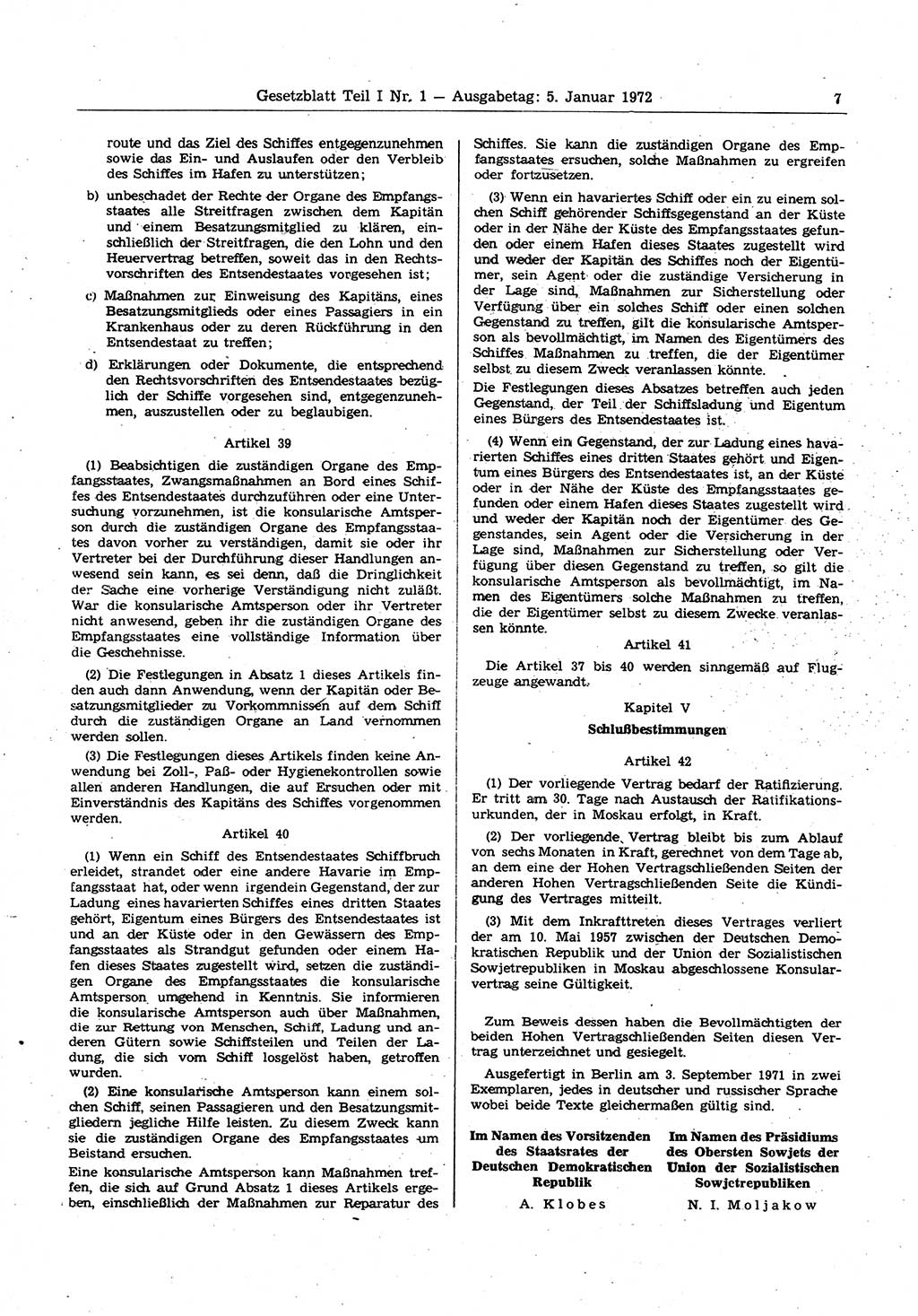 Gesetzblatt (GBl.) der Deutschen Demokratischen Republik (DDR) Teil Ⅰ 1972, Seite 7 (GBl. DDR Ⅰ 1972, S. 7)