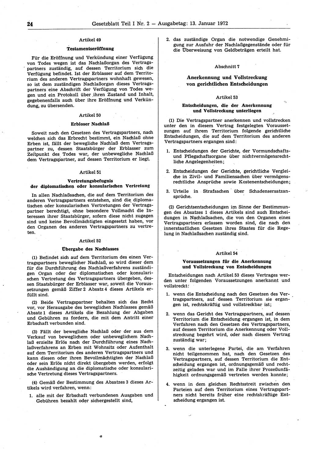 Gesetzblatt (GBl.) der Deutschen Demokratischen Republik (DDR) Teil Ⅰ 1972, Seite 24 (GBl. DDR Ⅰ 1972, S. 24)