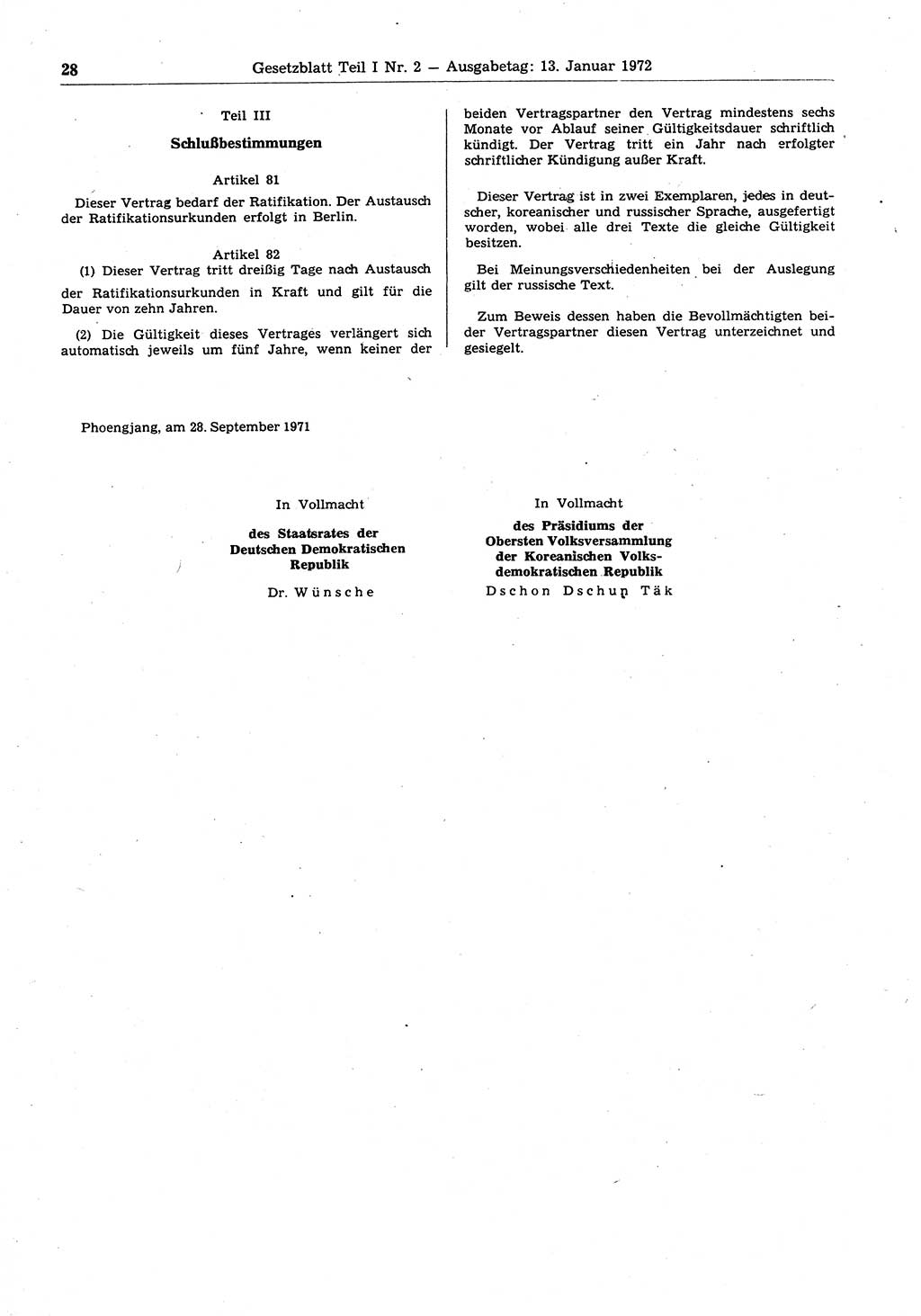 Gesetzblatt (GBl.) der Deutschen Demokratischen Republik (DDR) Teil Ⅰ 1972, Seite 28 (GBl. DDR Ⅰ 1972, S. 28)