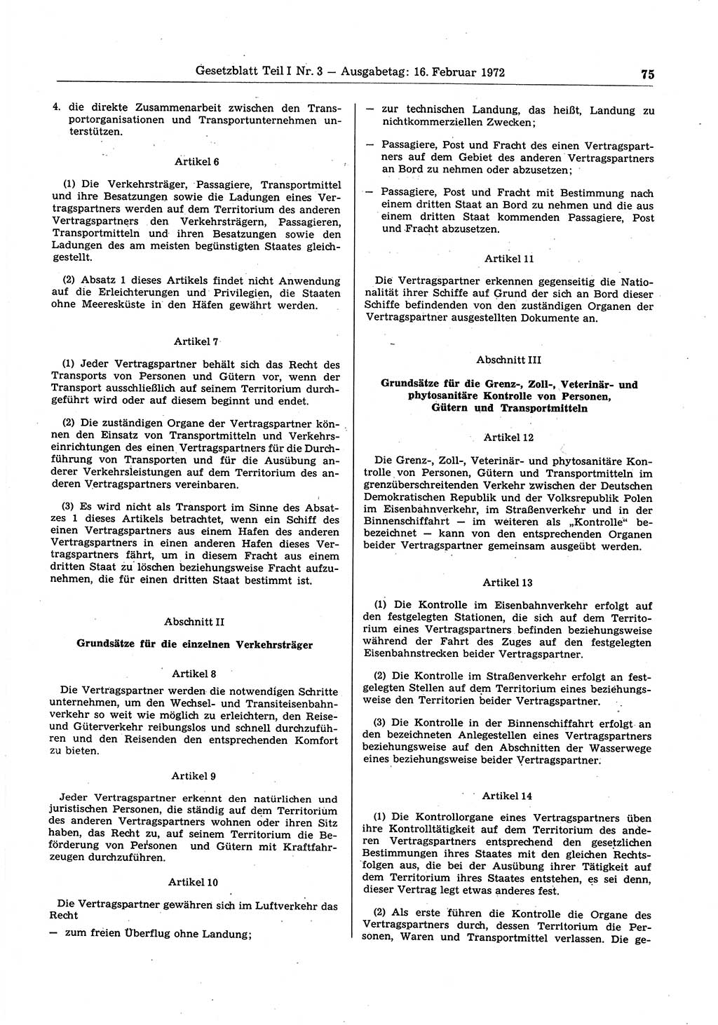 Gesetzblatt (GBl.) der Deutschen Demokratischen Republik (DDR) Teil Ⅰ 1972, Seite 75 (GBl. DDR Ⅰ 1972, S. 75)