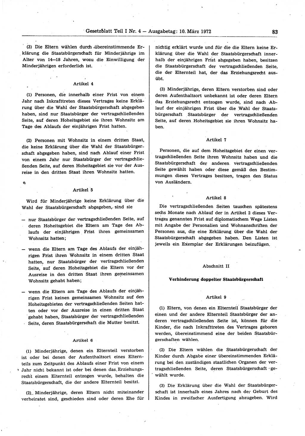 Gesetzblatt (GBl.) der Deutschen Demokratischen Republik (DDR) Teil Ⅰ 1972, Seite 83 (GBl. DDR Ⅰ 1972, S. 83)