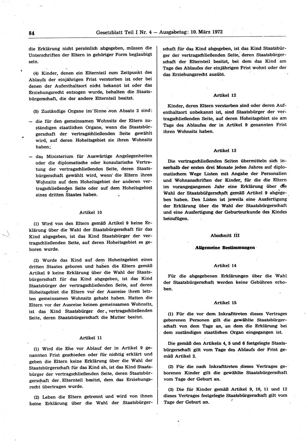 Gesetzblatt (GBl.) der Deutschen Demokratischen Republik (DDR) Teil Ⅰ 1972, Seite 84 (GBl. DDR Ⅰ 1972, S. 84)