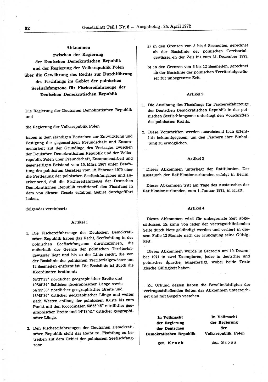Gesetzblatt (GBl.) der Deutschen Demokratischen Republik (DDR) Teil Ⅰ 1972, Seite 92 (GBl. DDR Ⅰ 1972, S. 92)