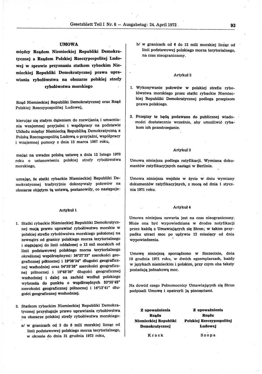Gesetzblatt (GBl.) der Deutschen Demokratischen Republik (DDR) Teil Ⅰ 1972, Seite 93 (GBl. DDR Ⅰ 1972, S. 93)