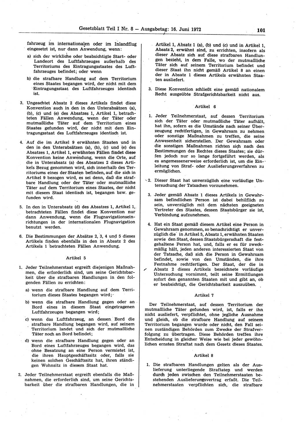 Gesetzblatt (GBl.) der Deutschen Demokratischen Republik (DDR) Teil Ⅰ 1972, Seite 101 (GBl. DDR Ⅰ 1972, S. 101)