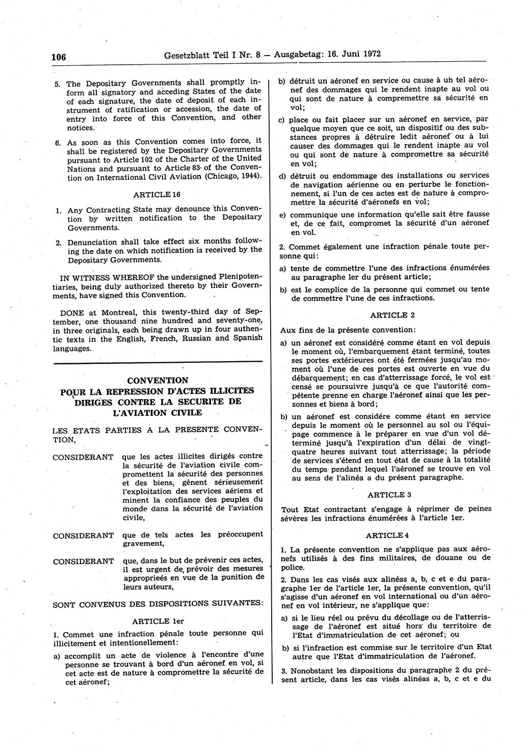 Gesetzblatt (GBl.) der Deutschen Demokratischen Republik (DDR) Teil Ⅰ 1972, Seite 106 (GBl. DDR Ⅰ 1972, S. 106)