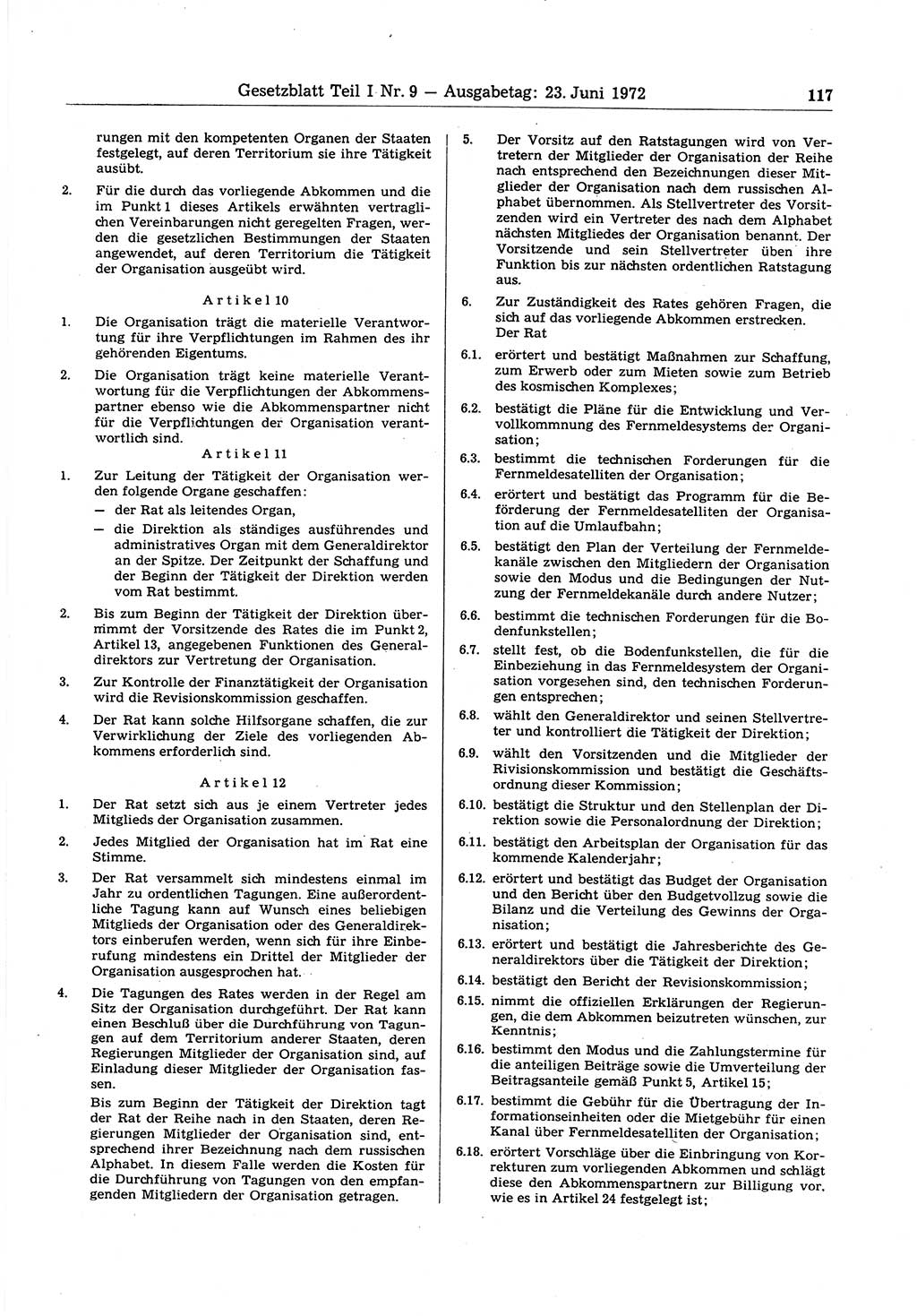 Gesetzblatt (GBl.) der Deutschen Demokratischen Republik (DDR) Teil Ⅰ 1972, Seite 117 (GBl. DDR Ⅰ 1972, S. 117)