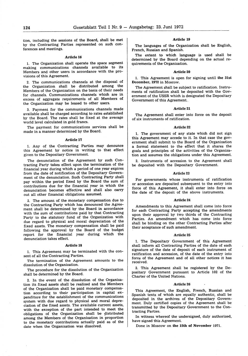 Gesetzblatt (GBl.) der Deutschen Demokratischen Republik (DDR) Teil Ⅰ 1972, Seite 124 (GBl. DDR Ⅰ 1972, S. 124)