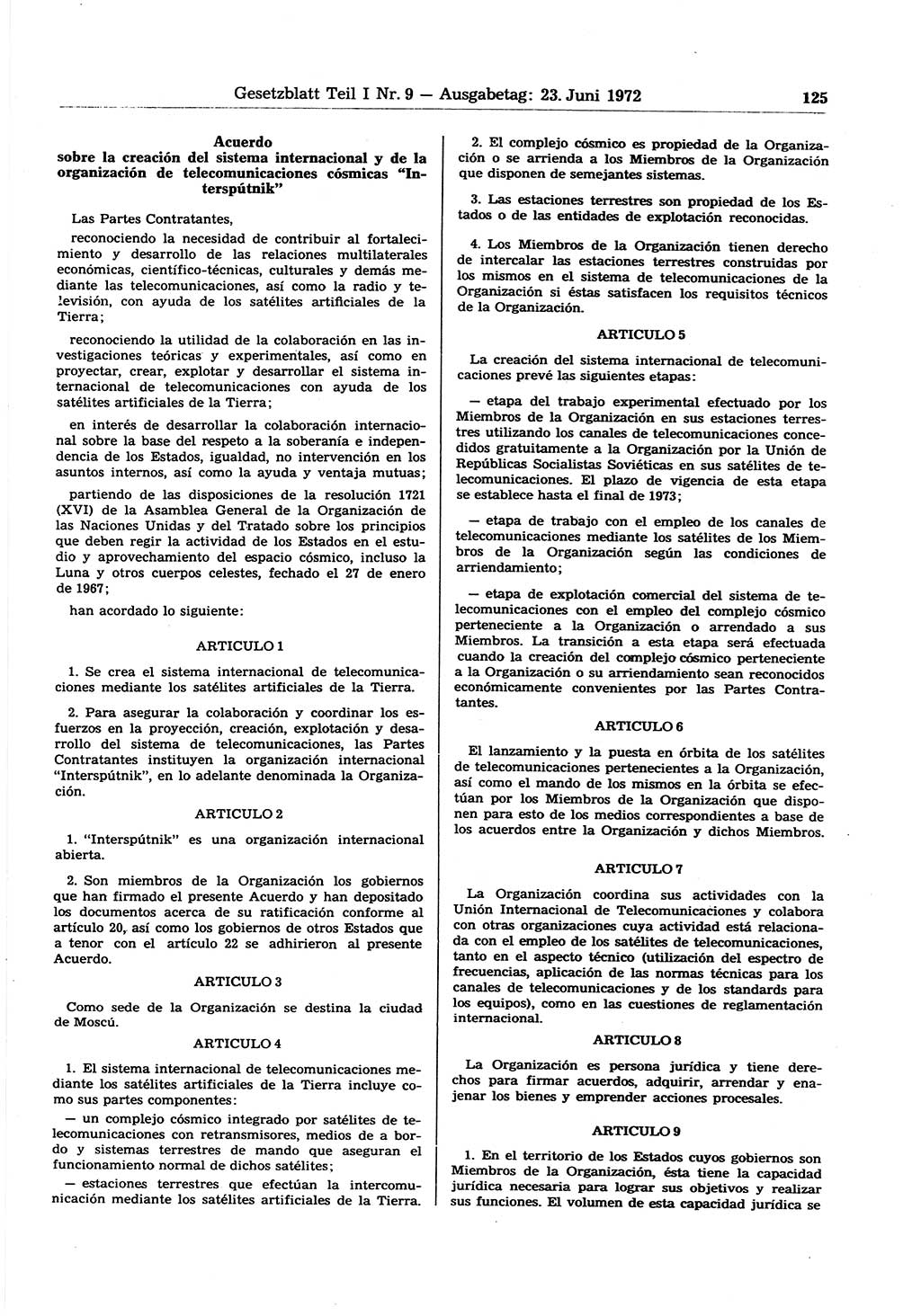 Gesetzblatt (GBl.) der Deutschen Demokratischen Republik (DDR) Teil Ⅰ 1972, Seite 125 (GBl. DDR Ⅰ 1972, S. 125)
