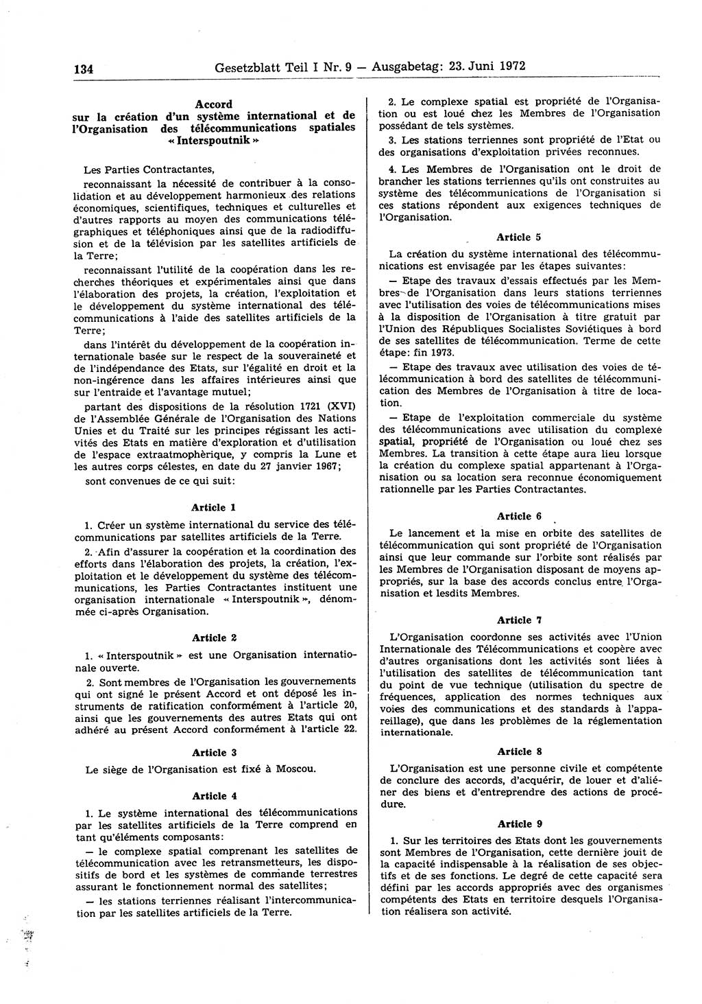 Gesetzblatt (GBl.) der Deutschen Demokratischen Republik (DDR) Teil Ⅰ 1972, Seite 134 (GBl. DDR Ⅰ 1972, S. 134)