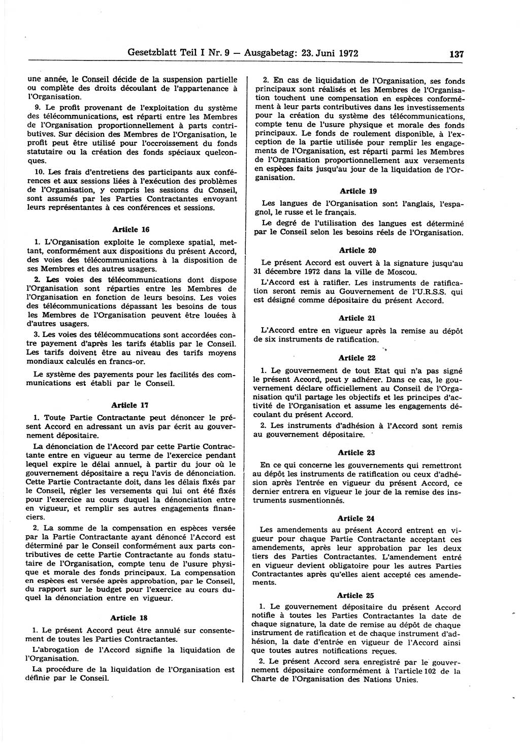 Gesetzblatt (GBl.) der Deutschen Demokratischen Republik (DDR) Teil Ⅰ 1972, Seite 137 (GBl. DDR Ⅰ 1972, S. 137)