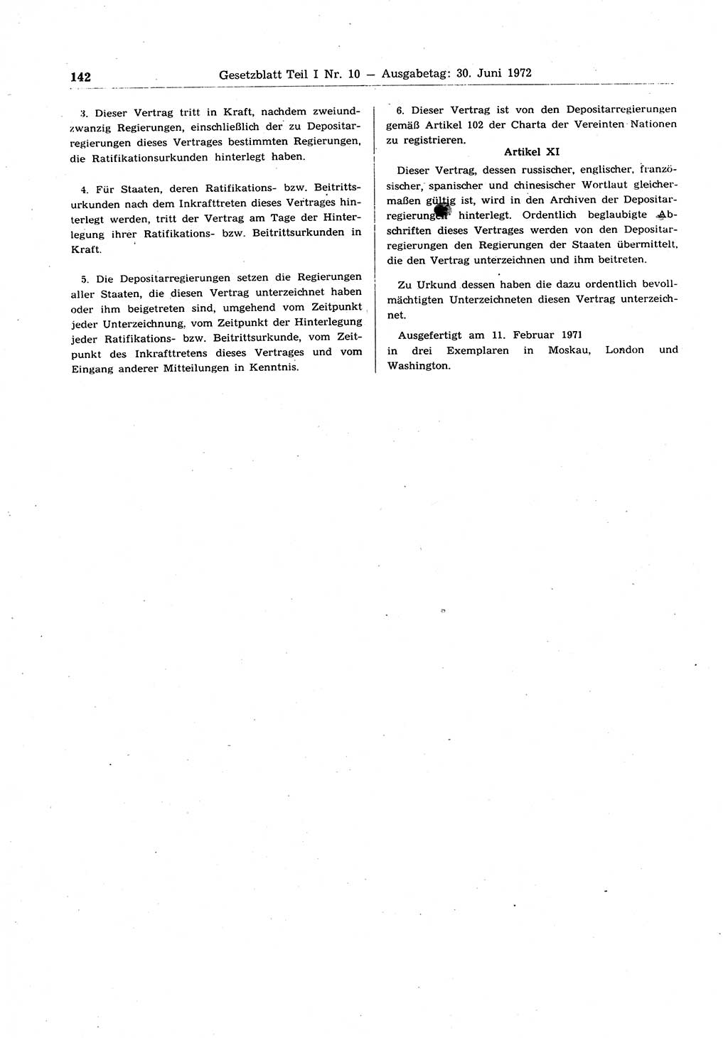 Gesetzblatt (GBl.) der Deutschen Demokratischen Republik (DDR) Teil Ⅰ 1972, Seite 142 (GBl. DDR Ⅰ 1972, S. 142)