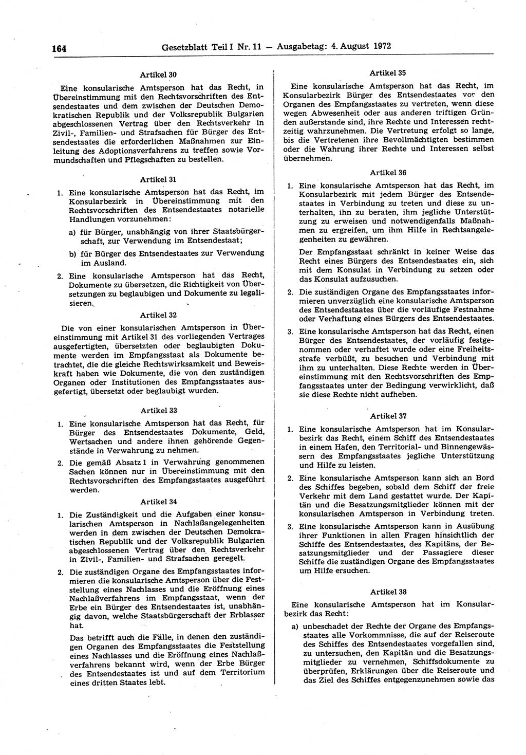 Gesetzblatt (GBl.) der Deutschen Demokratischen Republik (DDR) Teil Ⅰ 1972, Seite 164 (GBl. DDR Ⅰ 1972, S. 164)