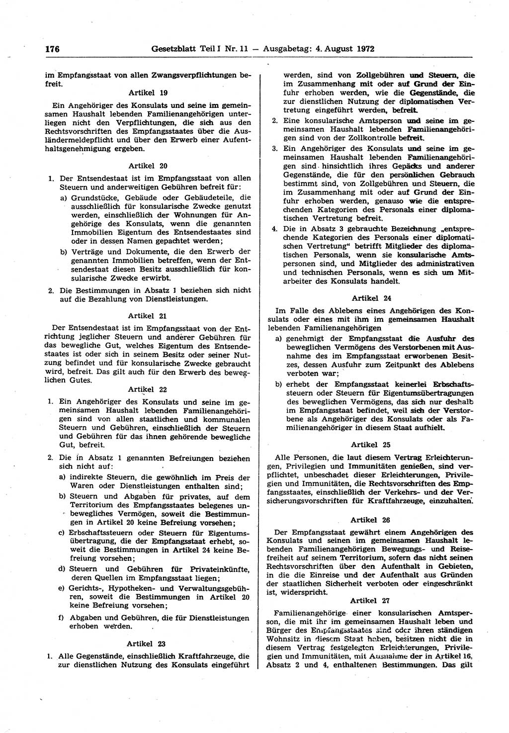 Gesetzblatt (GBl.) der Deutschen Demokratischen Republik (DDR) Teil Ⅰ 1972, Seite 176 (GBl. DDR Ⅰ 1972, S. 176)