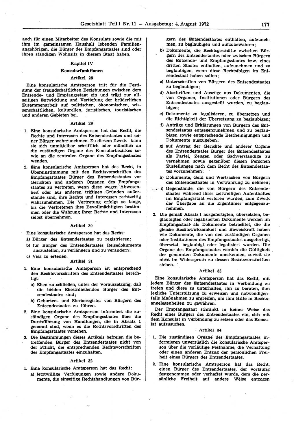 Gesetzblatt (GBl.) der Deutschen Demokratischen Republik (DDR) Teil Ⅰ 1972, Seite 177 (GBl. DDR Ⅰ 1972, S. 177)