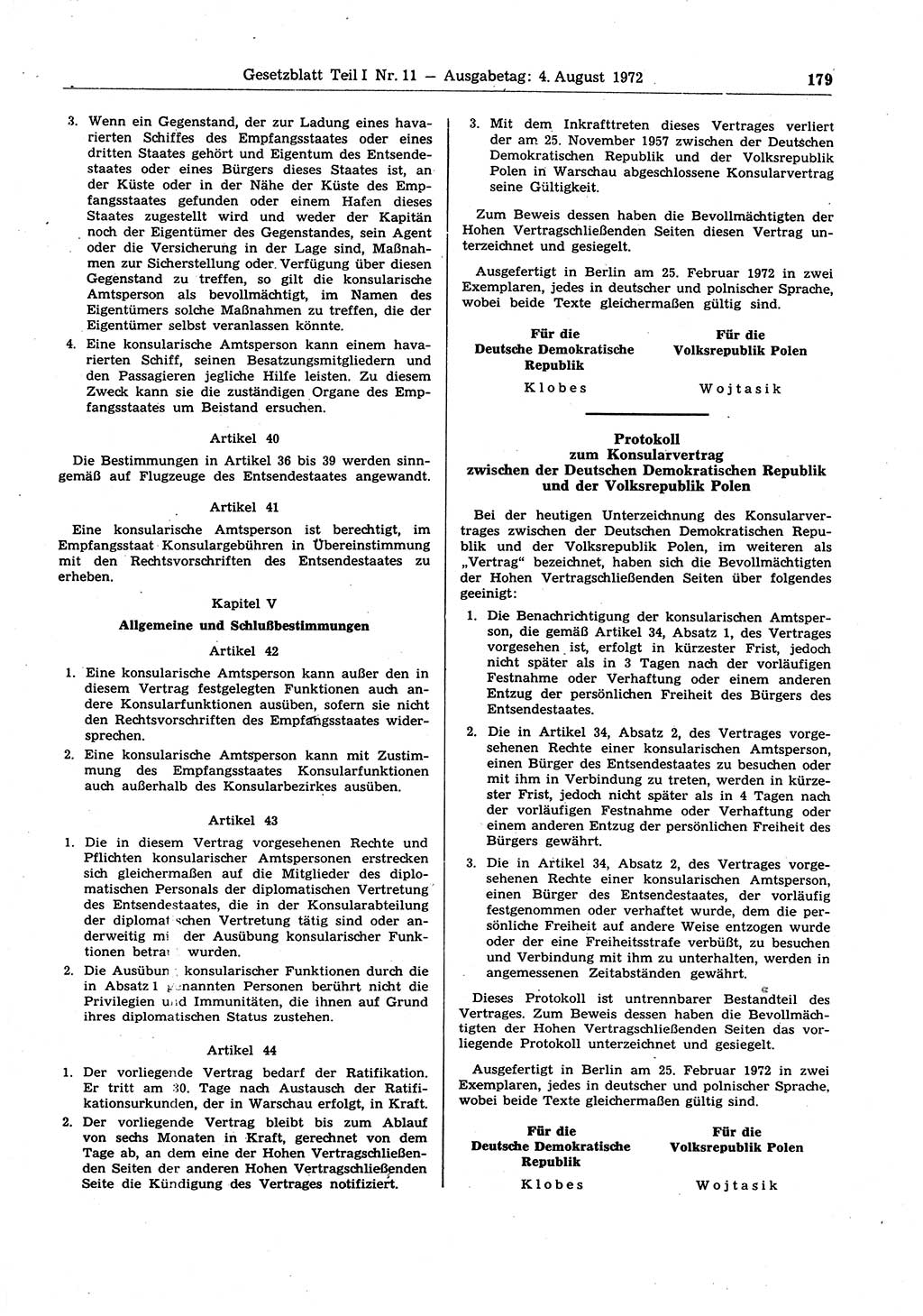 Gesetzblatt (GBl.) der Deutschen Demokratischen Republik (DDR) Teil Ⅰ 1972, Seite 179 (GBl. DDR Ⅰ 1972, S. 179)