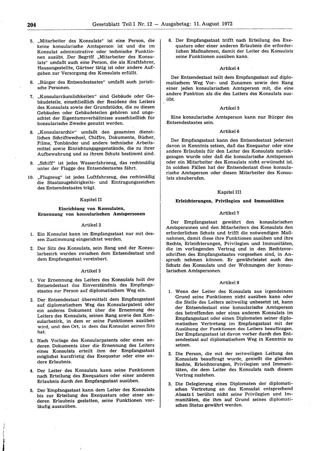 Gesetzblatt (GBl.) der Deutschen Demokratischen Republik (DDR) Teil Ⅰ 1972, Seite 204 (GBl. DDR Ⅰ 1972, S. 204)