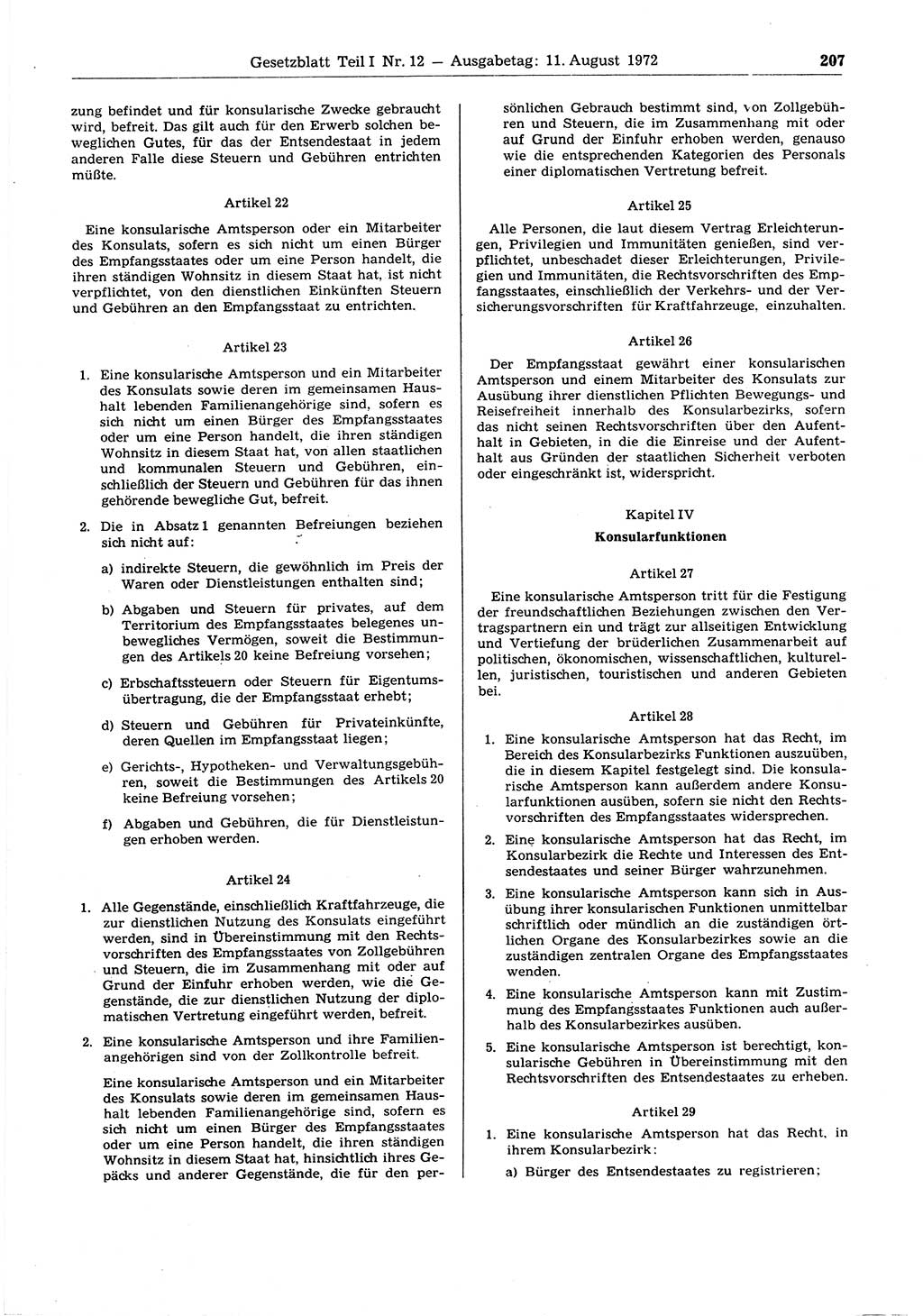 Gesetzblatt (GBl.) der Deutschen Demokratischen Republik (DDR) Teil Ⅰ 1972, Seite 207 (GBl. DDR Ⅰ 1972, S. 207)