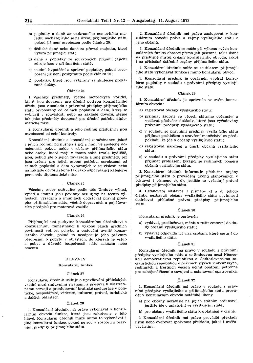 Gesetzblatt (GBl.) der Deutschen Demokratischen Republik (DDR) Teil Ⅰ 1972, Seite 214 (GBl. DDR Ⅰ 1972, S. 214)