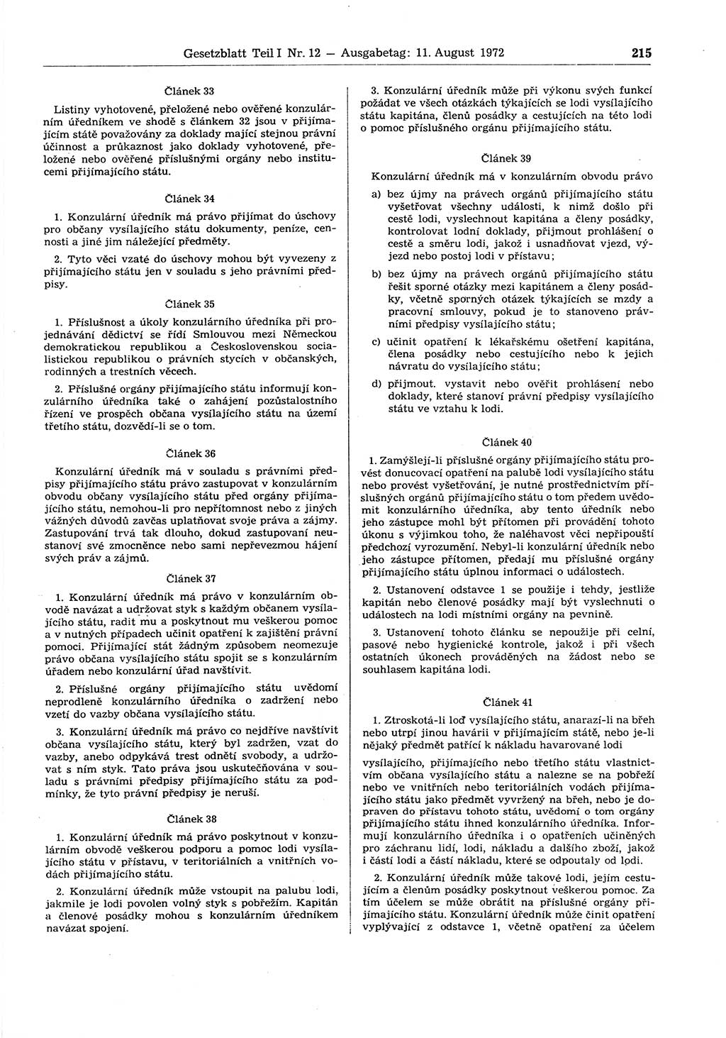 Gesetzblatt (GBl.) der Deutschen Demokratischen Republik (DDR) Teil Ⅰ 1972, Seite 215 (GBl. DDR Ⅰ 1972, S. 215)