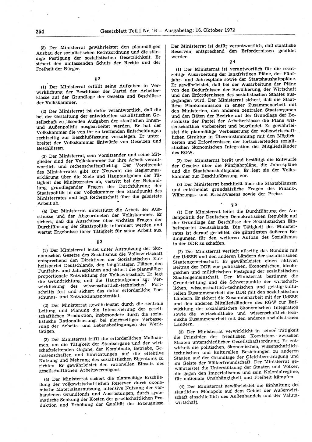 Gesetzblatt (GBl.) der Deutschen Demokratischen Republik (DDR) Teil Ⅰ 1972, Seite 254 (GBl. DDR Ⅰ 1972, S. 254)