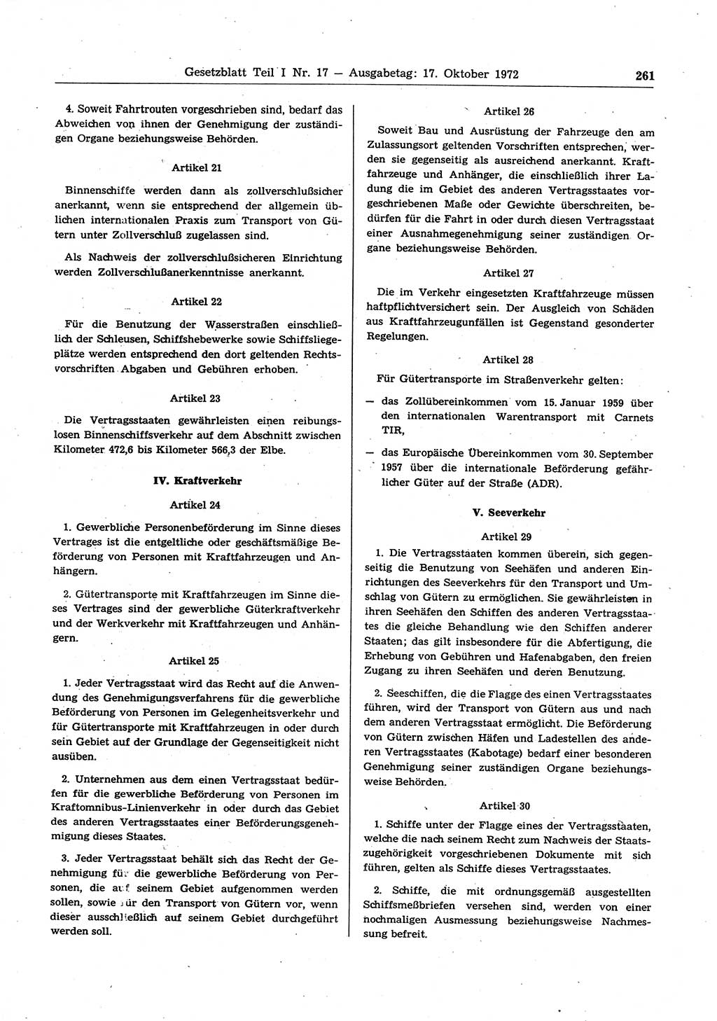 Gesetzblatt (GBl.) der Deutschen Demokratischen Republik (DDR) Teil Ⅰ 1972, Seite 261 (GBl. DDR Ⅰ 1972, S. 261)