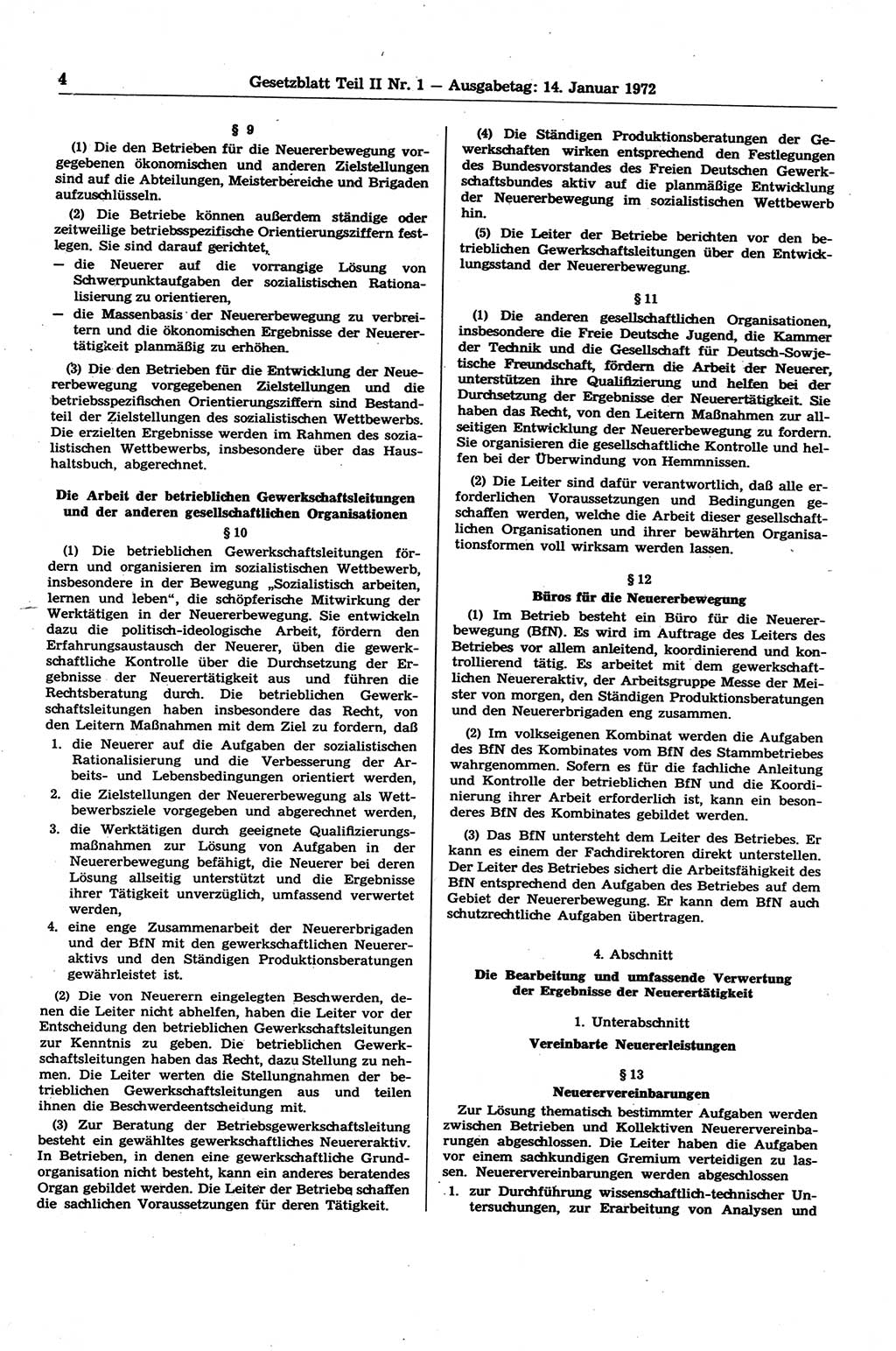 Gesetzblatt (GBl.) der Deutschen Demokratischen Republik (DDR) Teil ⅠⅠ 1972, Seite 4 (GBl. DDR ⅠⅠ 1972, S. 4)