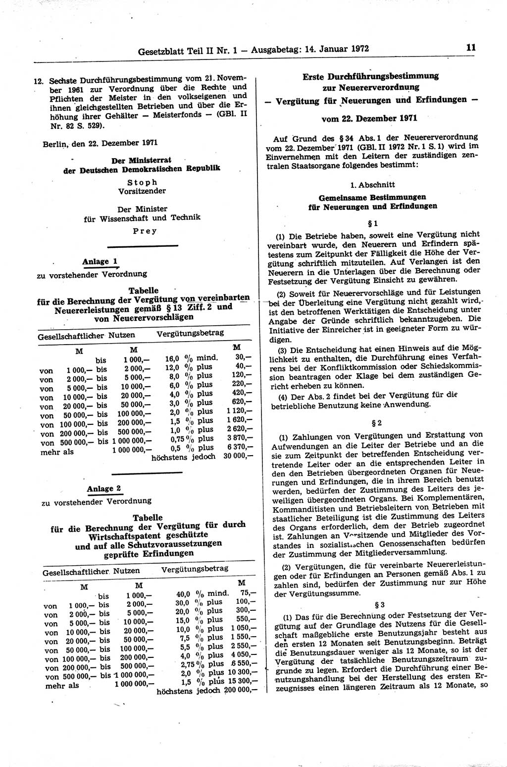 Gesetzblatt (GBl.) der Deutschen Demokratischen Republik (DDR) Teil ⅠⅠ 1972, Seite 11 (GBl. DDR ⅠⅠ 1972, S. 11)