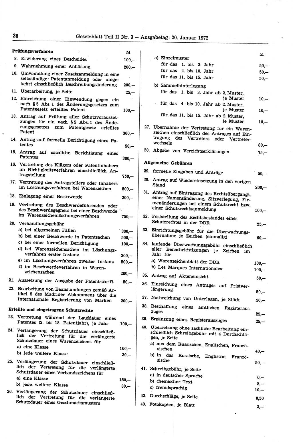 Gesetzblatt (GBl.) der Deutschen Demokratischen Republik (DDR) Teil ⅠⅠ 1972, Seite 28 (GBl. DDR ⅠⅠ 1972, S. 28)