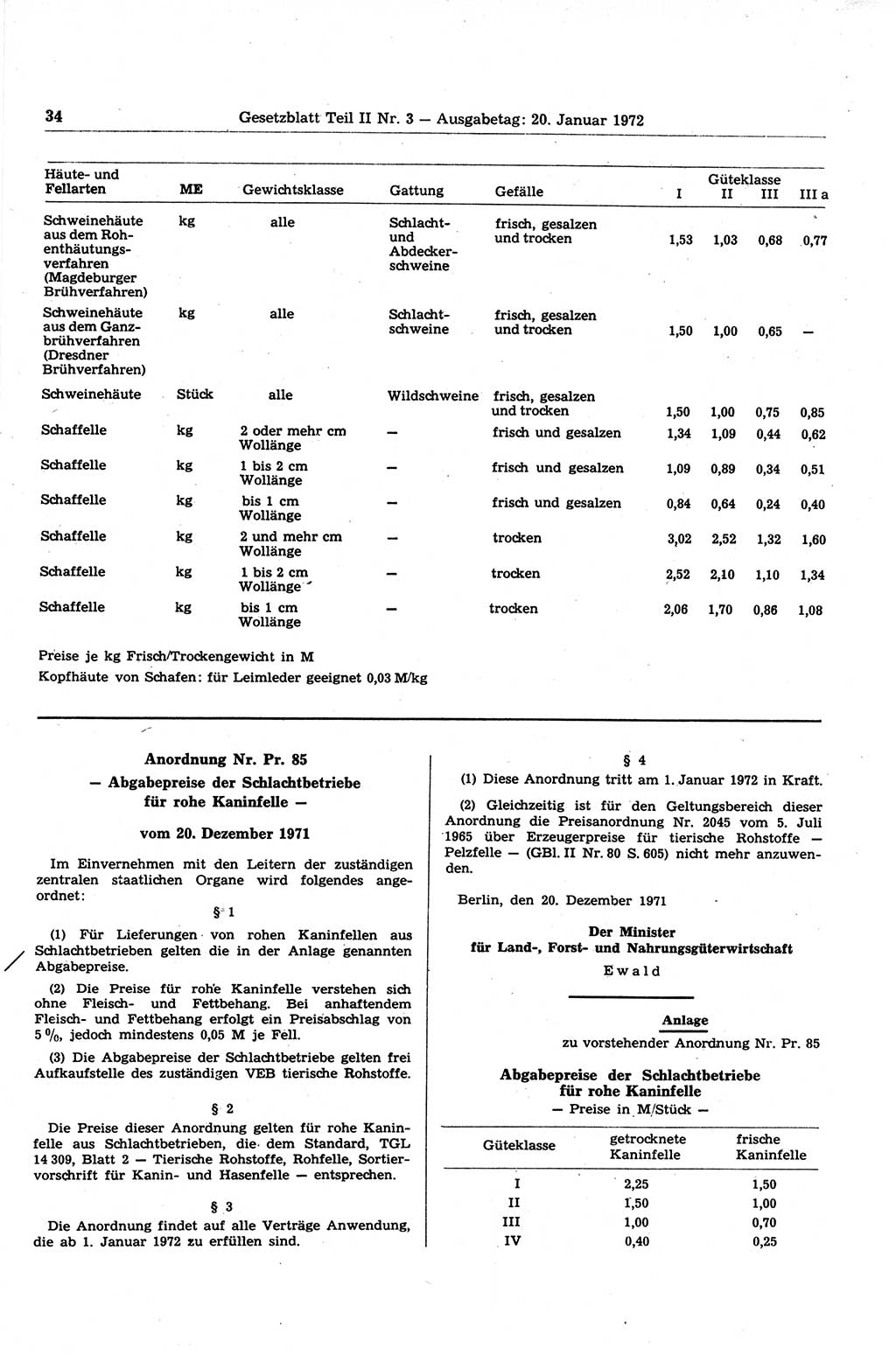 Gesetzblatt (GBl.) der Deutschen Demokratischen Republik (DDR) Teil ⅠⅠ 1972, Seite 34 (GBl. DDR ⅠⅠ 1972, S. 34)