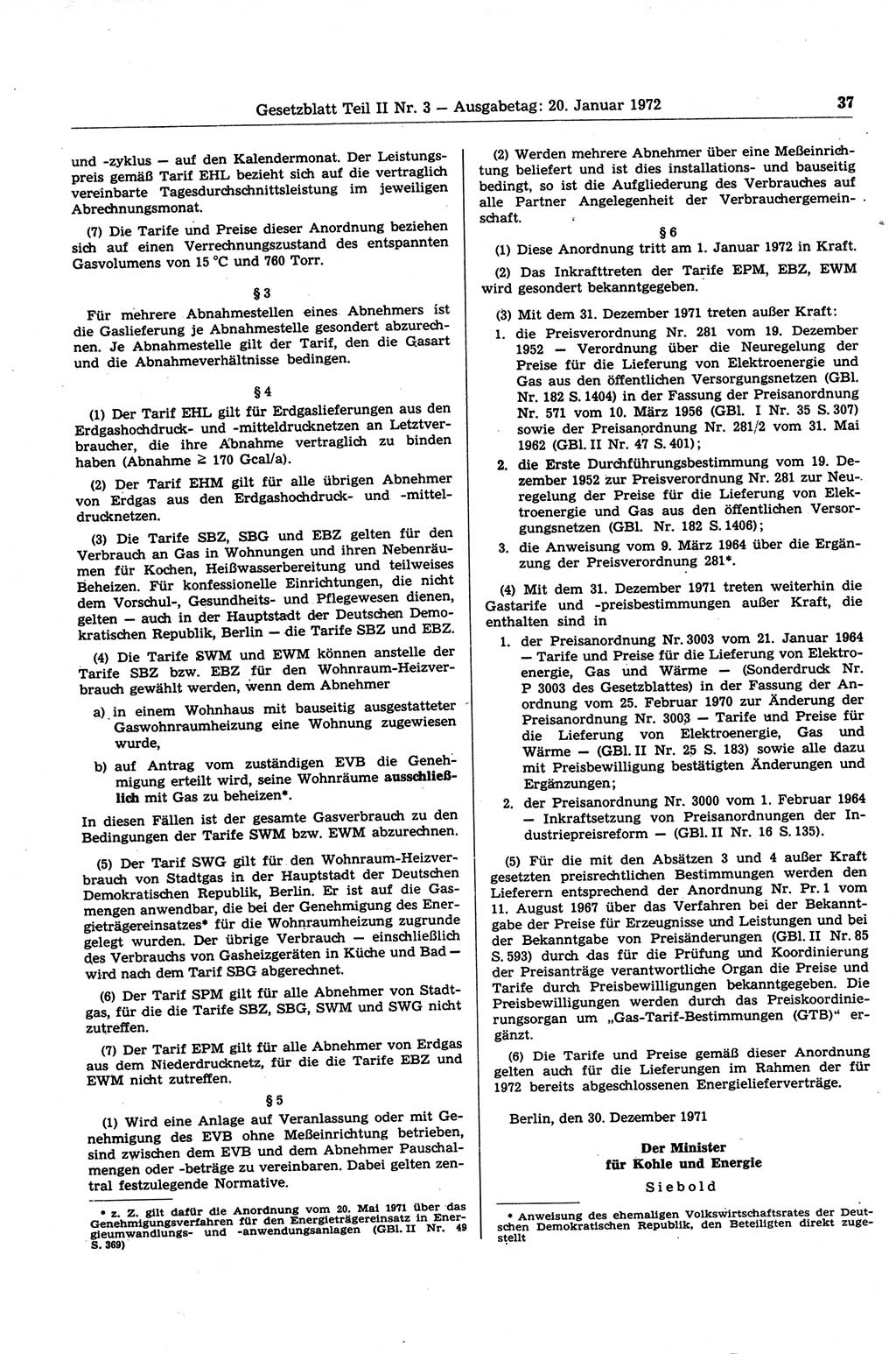 Gesetzblatt (GBl.) der Deutschen Demokratischen Republik (DDR) Teil ⅠⅠ 1972, Seite 37 (GBl. DDR ⅠⅠ 1972, S. 37)