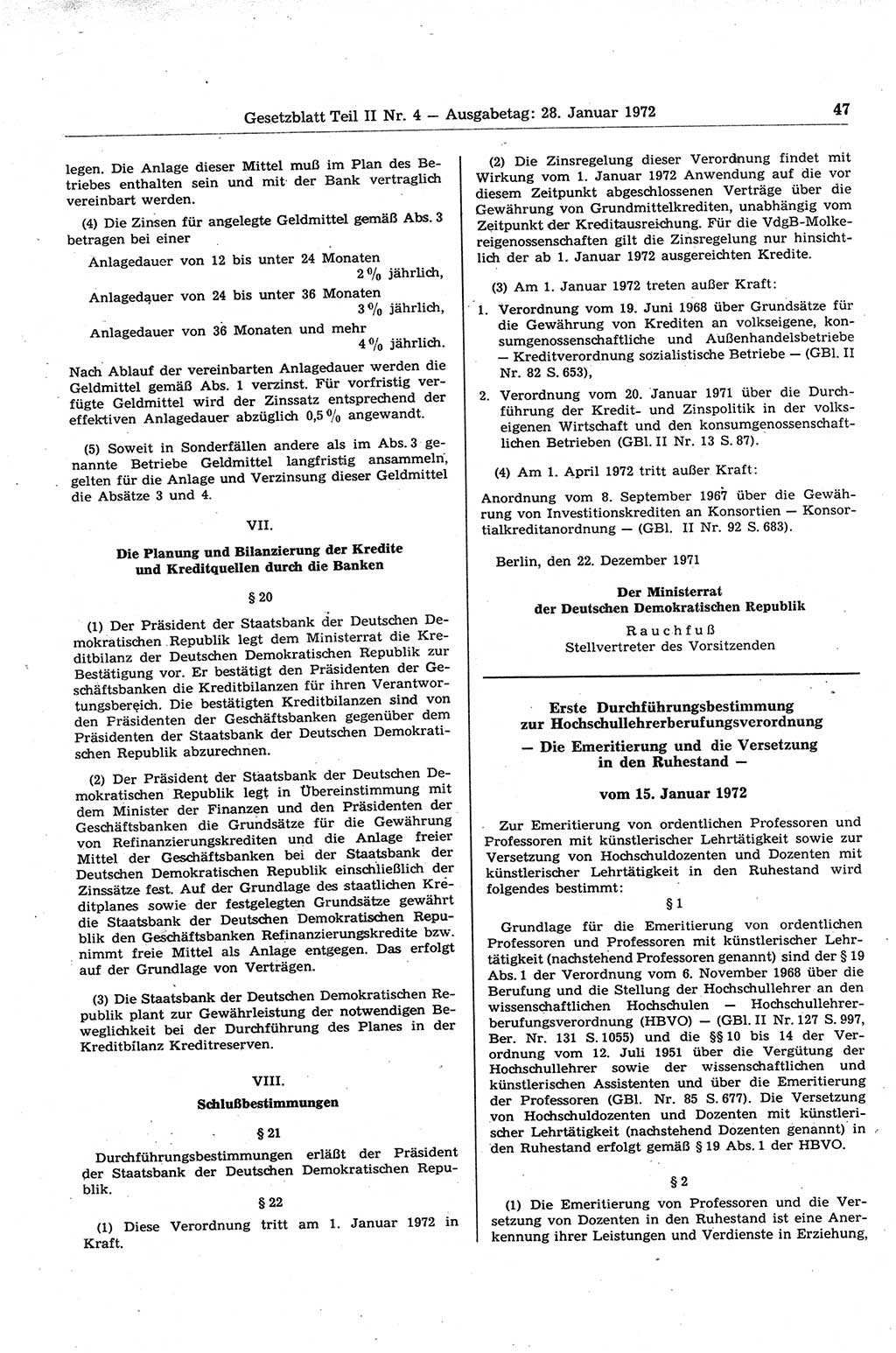 Gesetzblatt (GBl.) der Deutschen Demokratischen Republik (DDR) Teil ⅠⅠ 1972, Seite 47 (GBl. DDR ⅠⅠ 1972, S. 47)