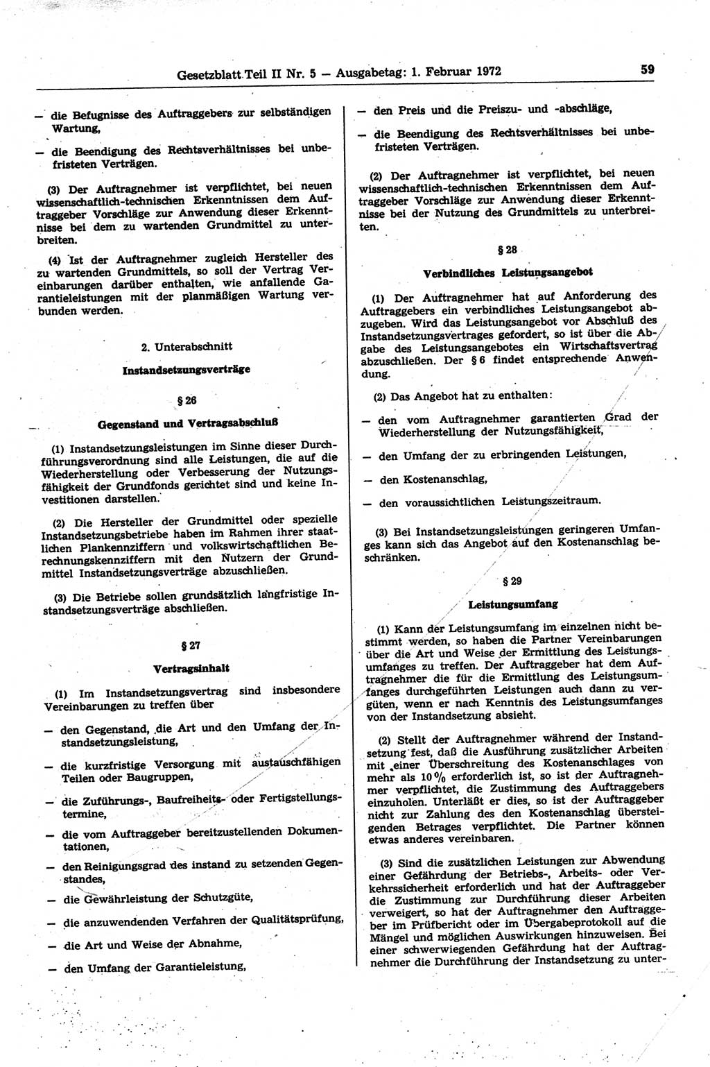 Gesetzblatt (GBl.) der Deutschen Demokratischen Republik (DDR) Teil ⅠⅠ 1972, Seite 59 (GBl. DDR ⅠⅠ 1972, S. 59)